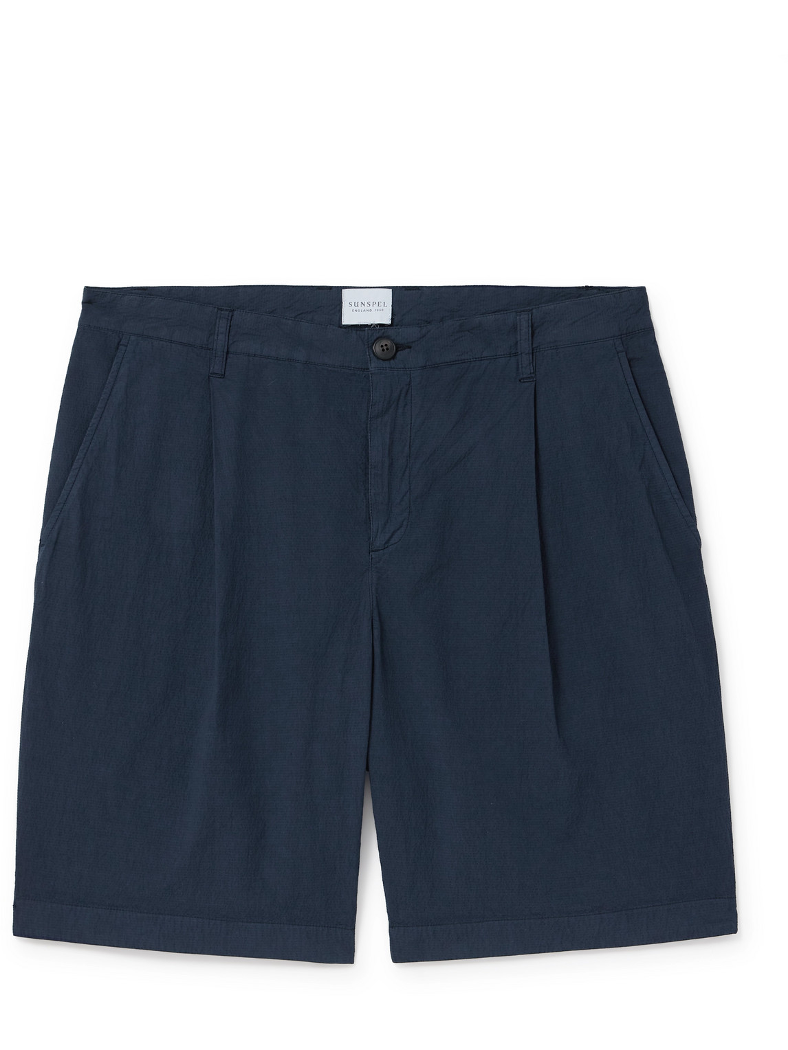 Sunspel Straight-leg Garment-dyed Cotton-blend Seersucker Shorts In Blue