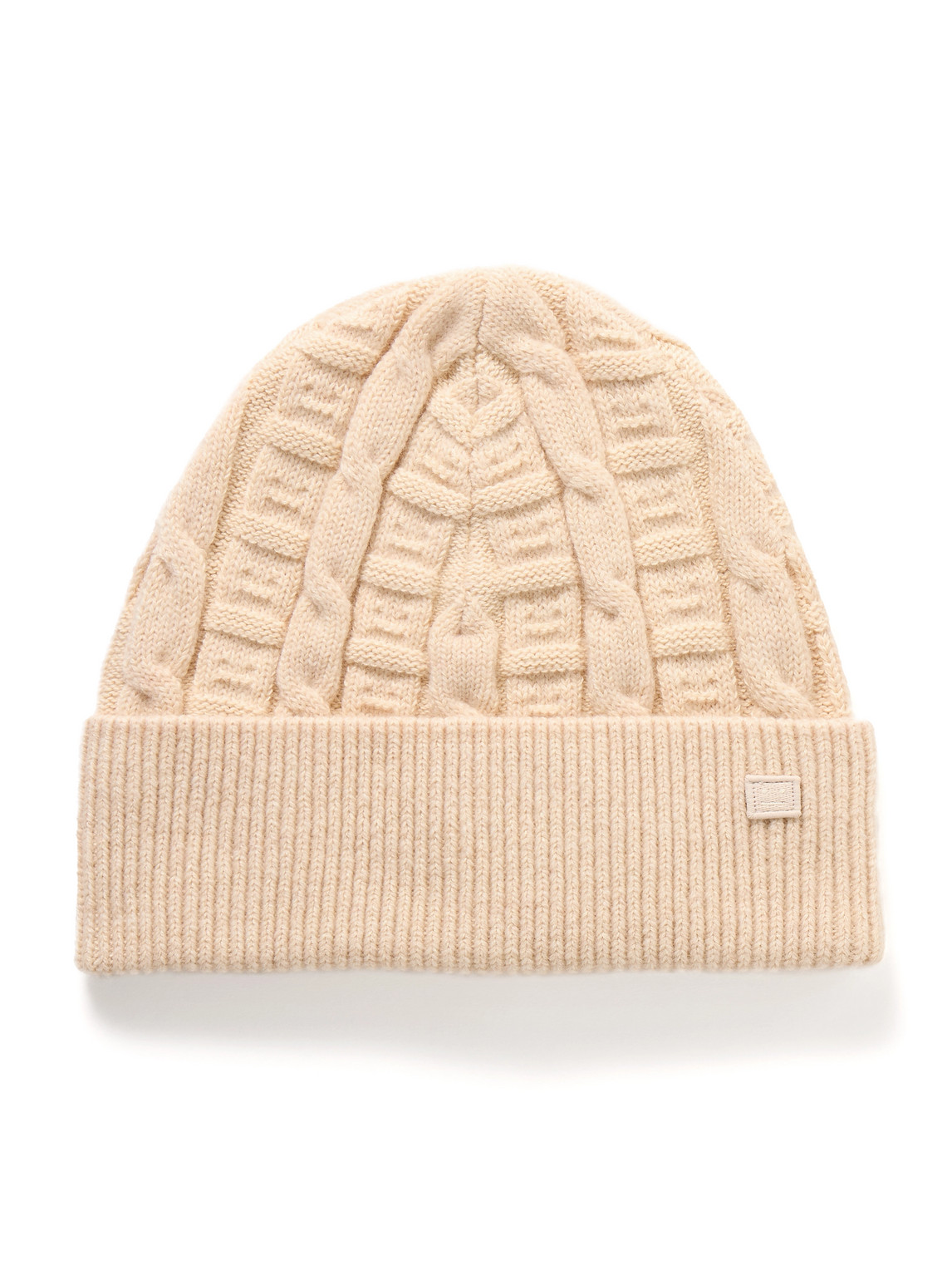 Acne Studios Logo-jacquard Cable-knit Wool-blend Beanie In Neutrals