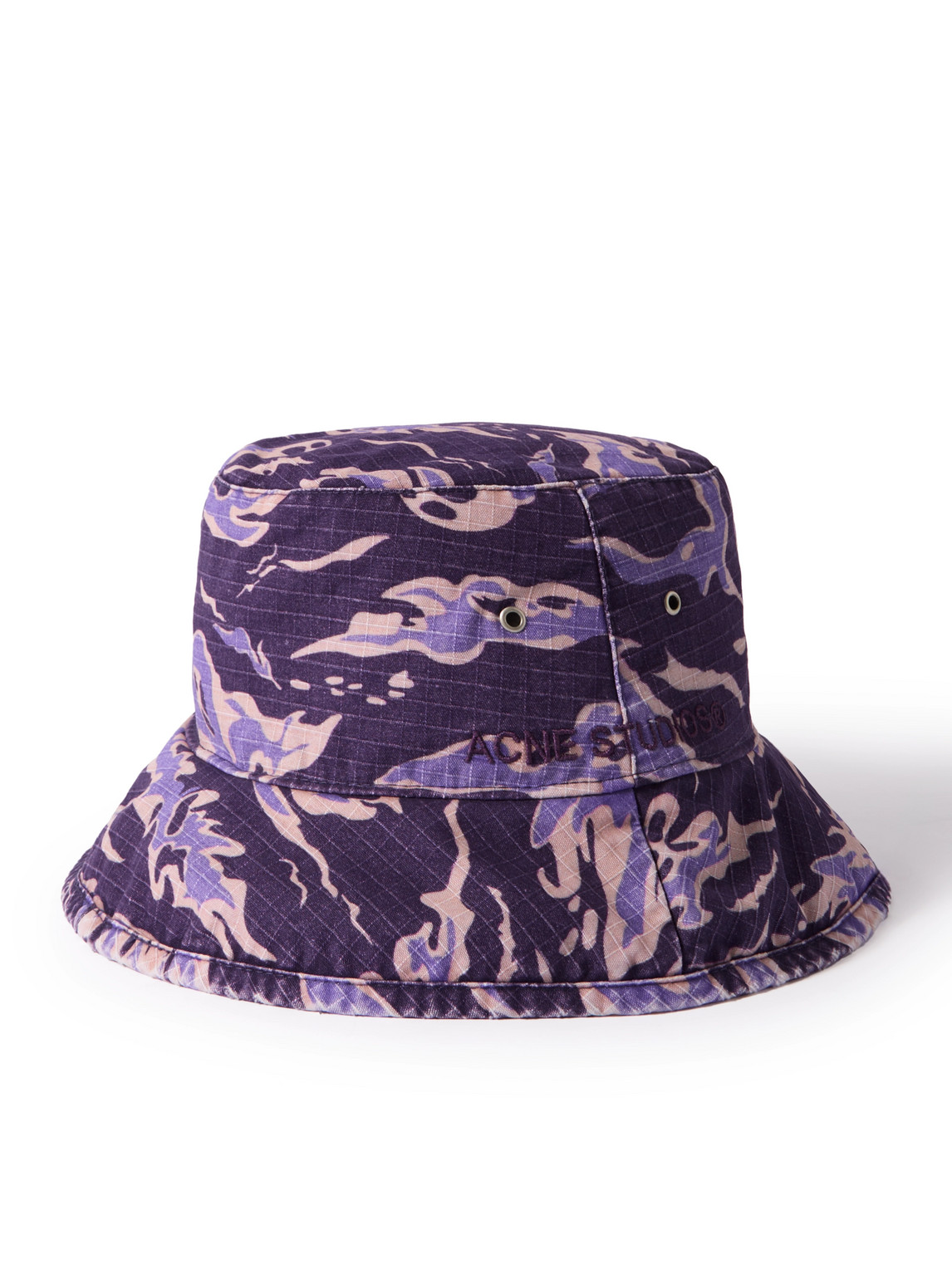 Acne Studios Brimmo Logo-embroidered Camouflage-print Cotton-ripstop Bucket Hat In Purple