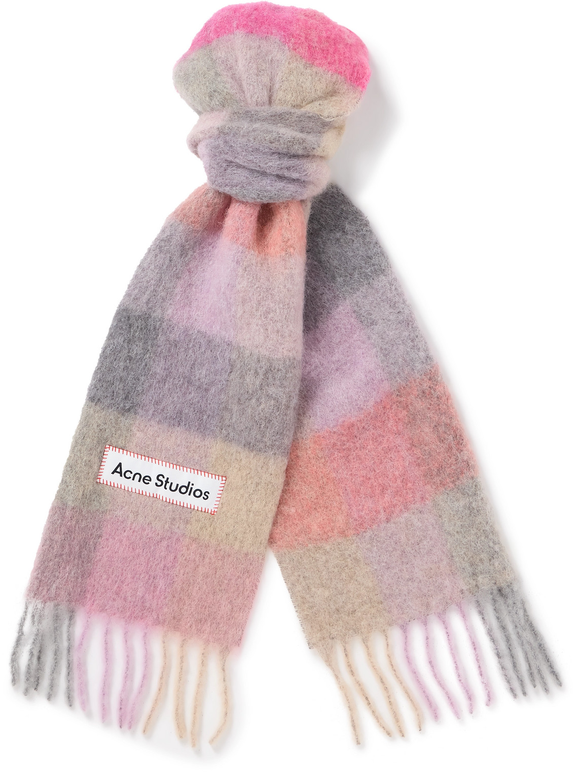 Acne Studios Vally Fringed Checked Knitted Scarf In Multi