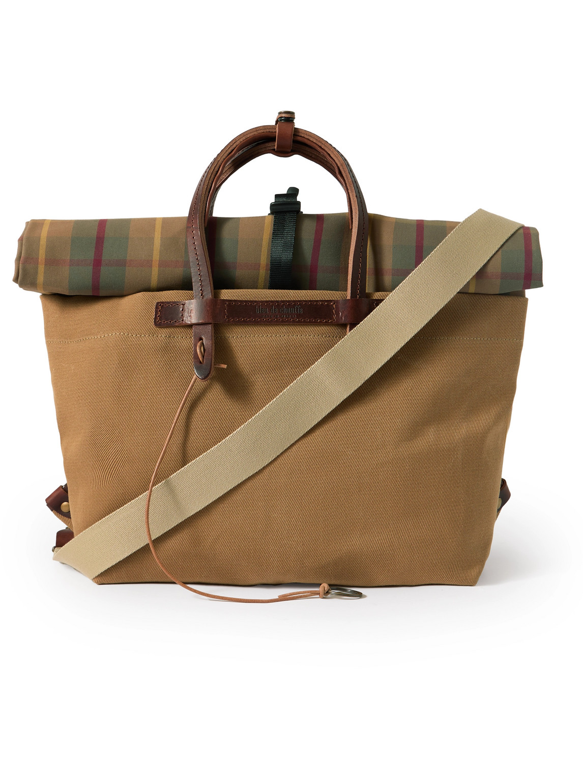 Woody Business Leather-Trimmed Checked Canvas Messenger Bag