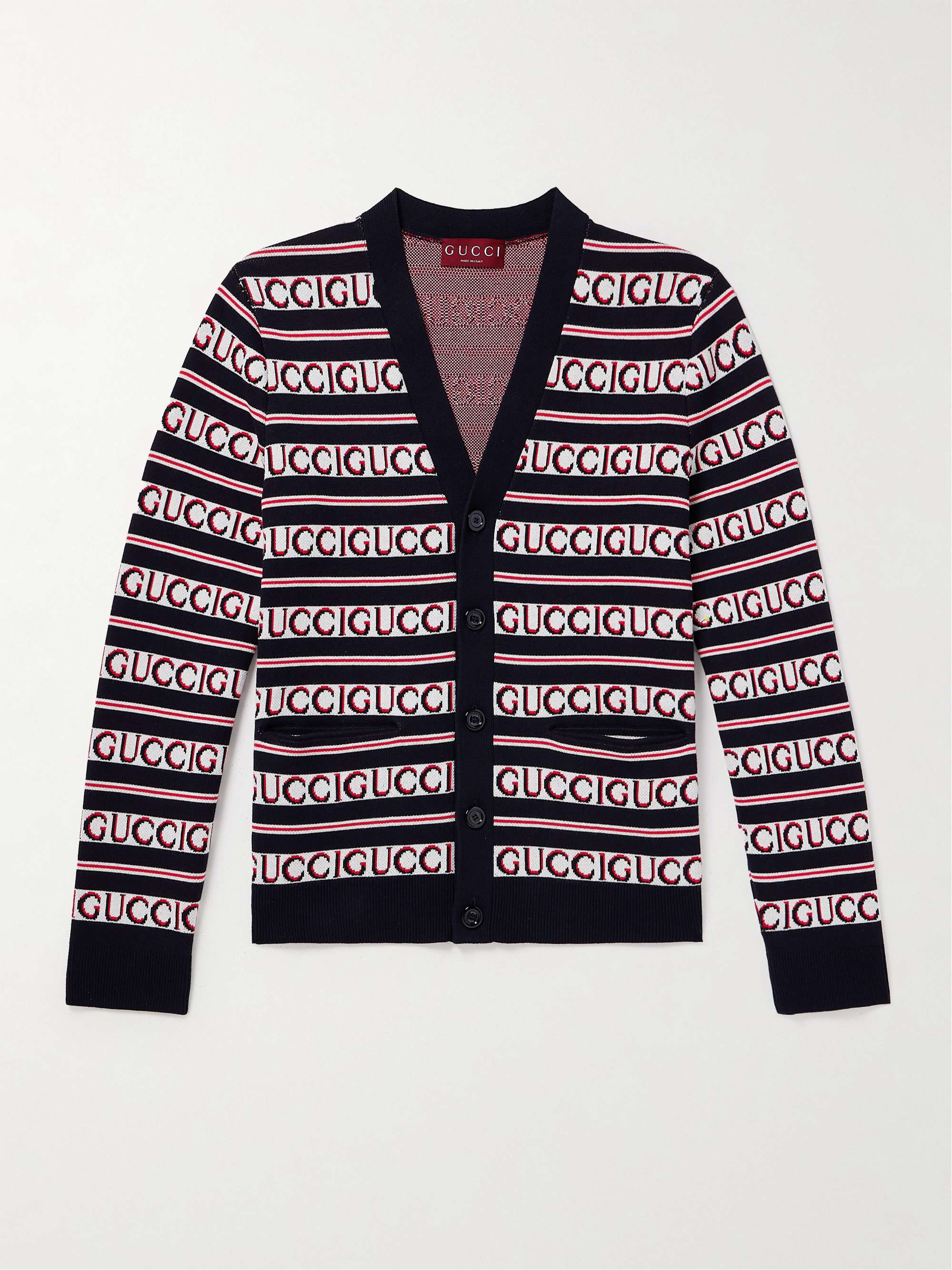 GUCCI Striped Logo-Jacquard Cotton Cardigan for Men | MR PORTER