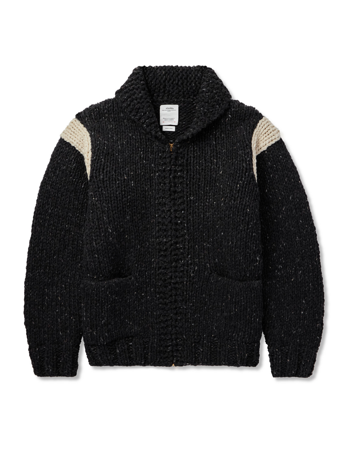 Shaw-Collar Wool Zip-Up Cardigan