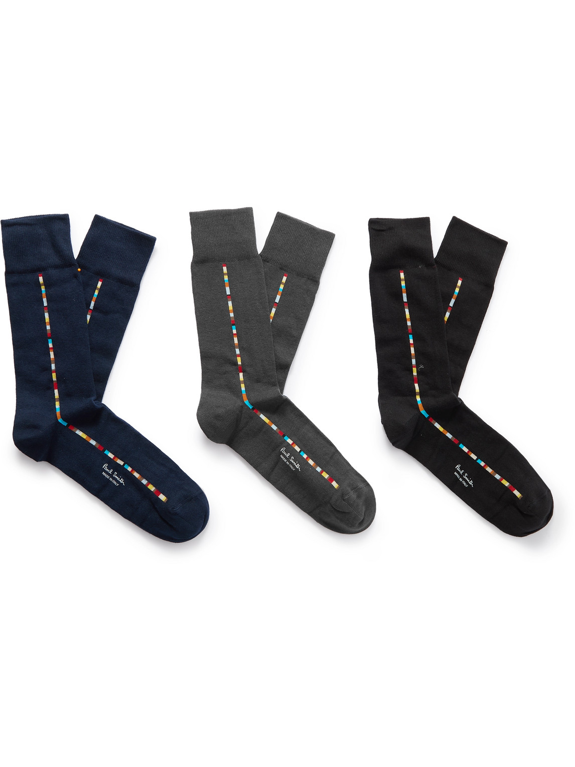 Paul Smith Pack Of Three Striped Organic Cotton-blend Socks In Multi