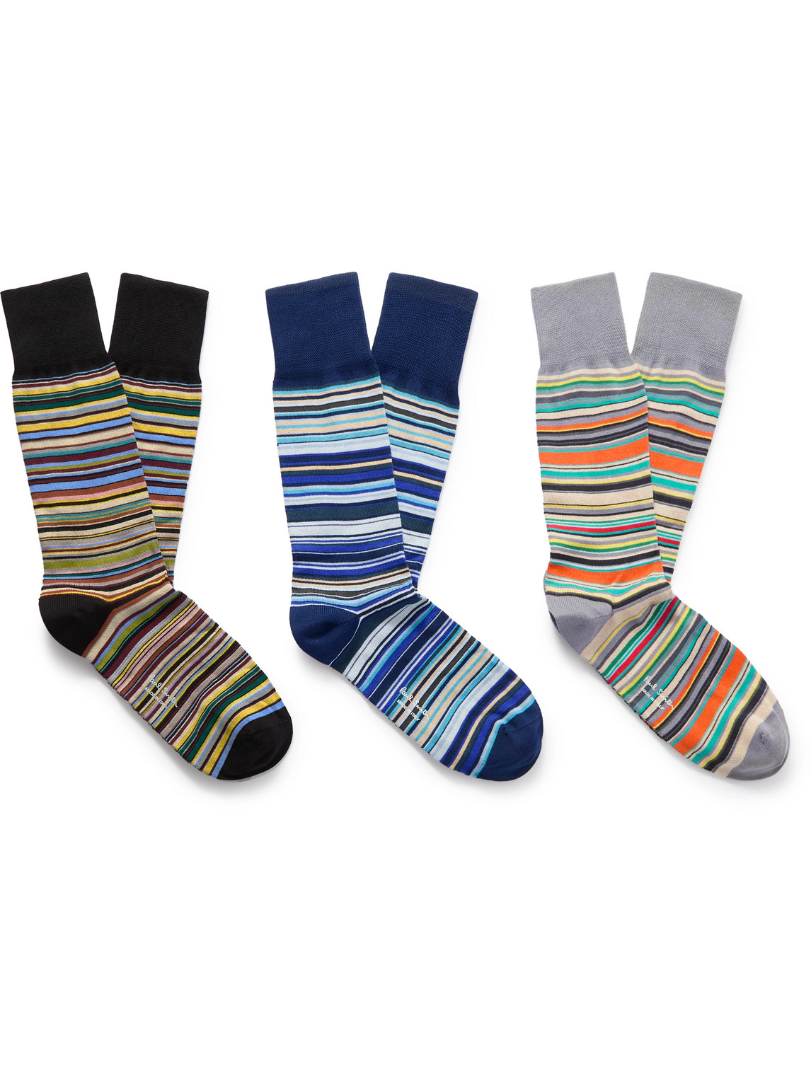Paul Smith Pack Of Three Striped Cotton-blend Socks In Multi