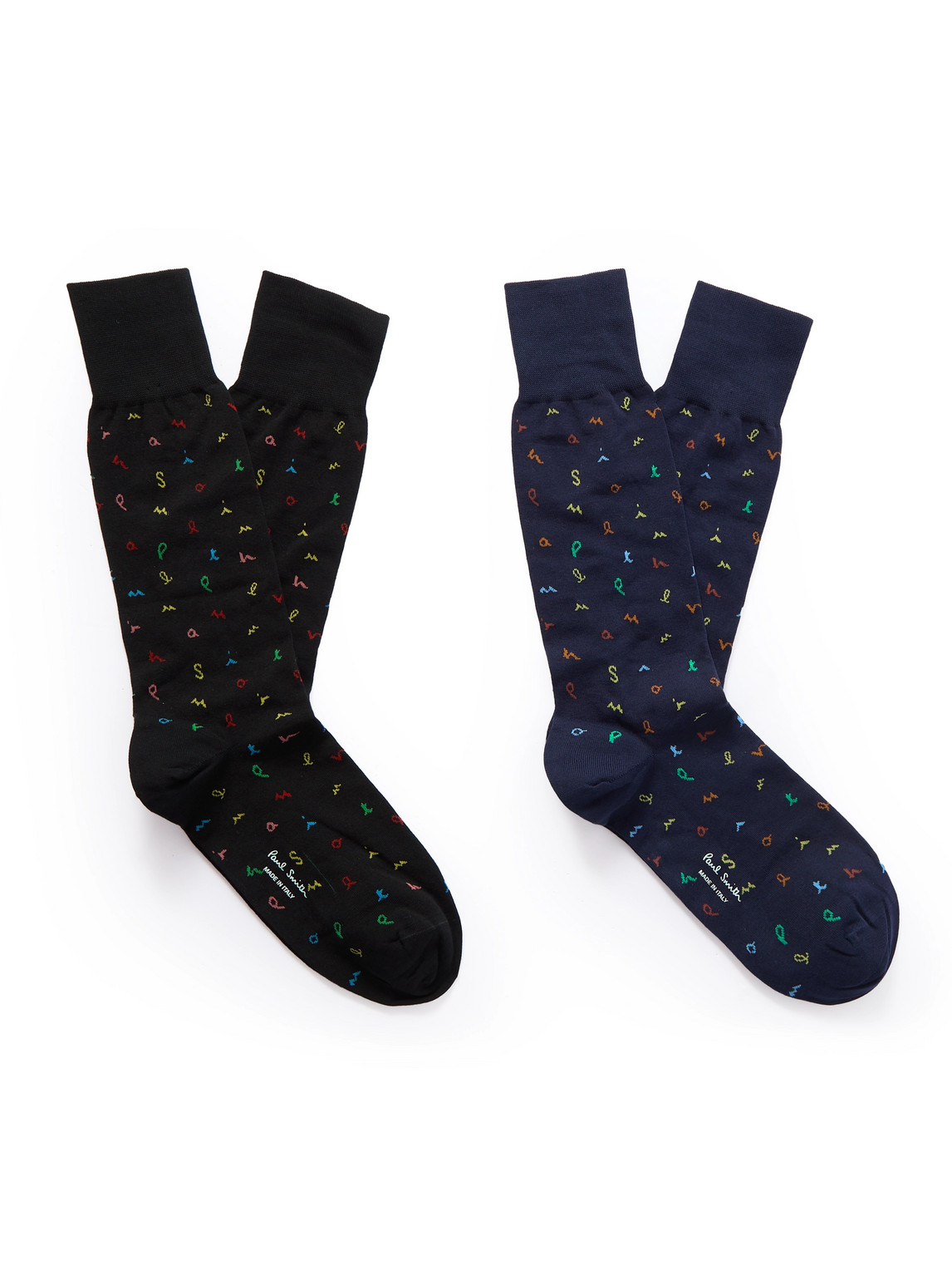 Paul Smith Letters Two-pack Jacquard-knit Cotton-blend Socks In Blue