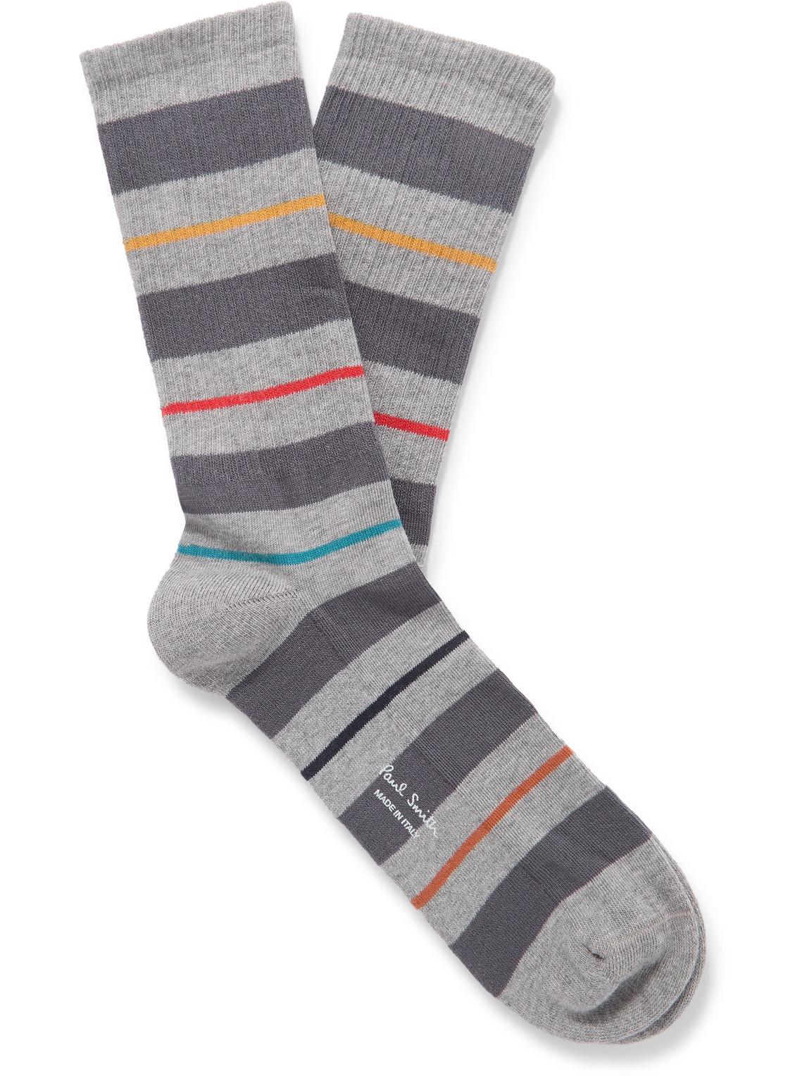Paul Smith Gallagher Striped Ribbed Cotton-blend Socks In Gray