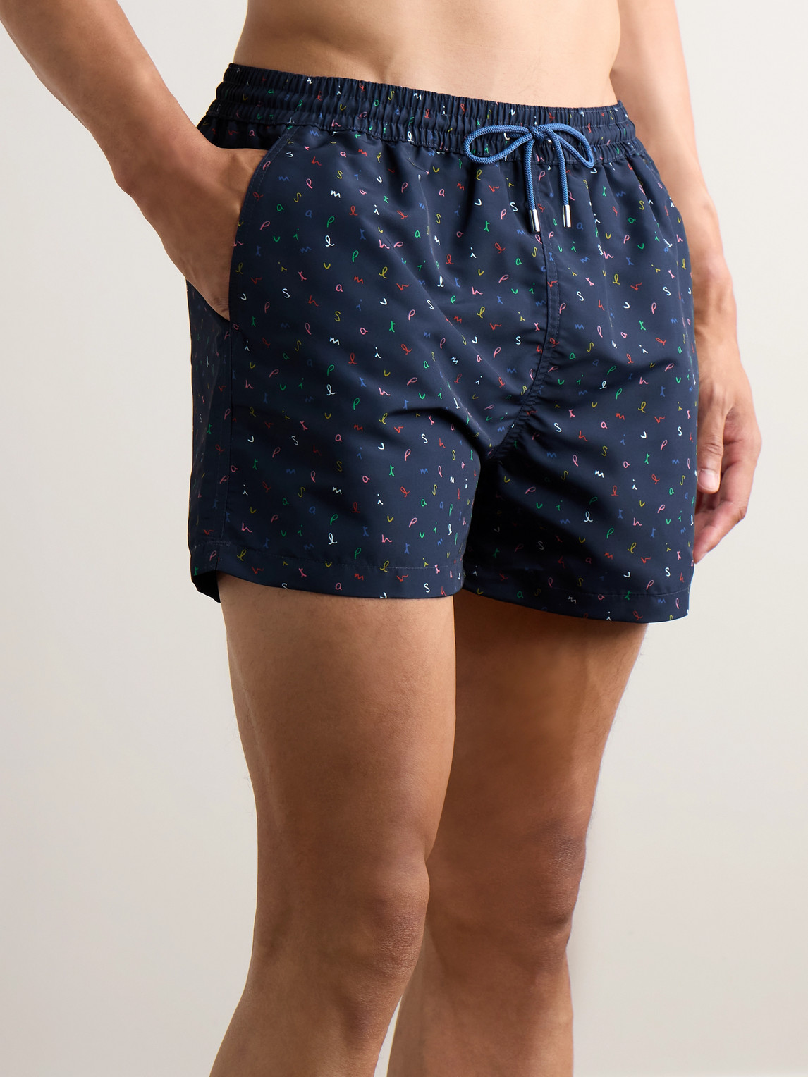 Shop Paul Smith Straight-leg Mid-length Printed Recycled Swim Shorts In Blue