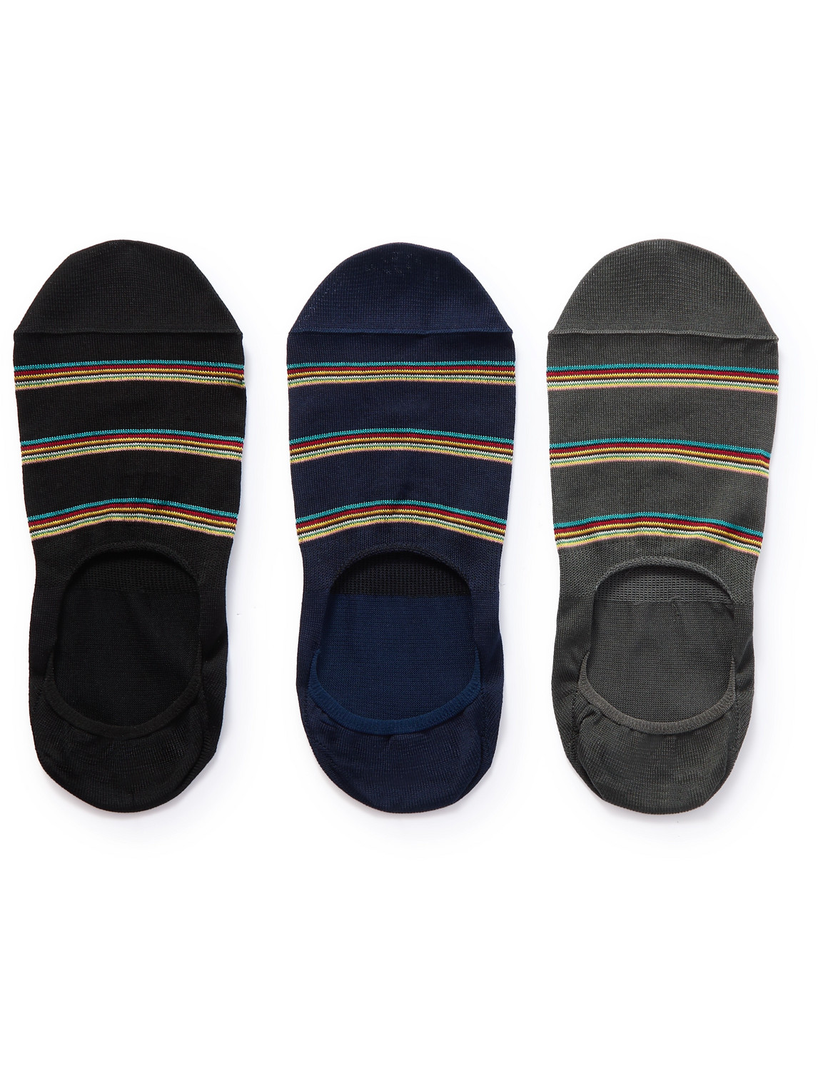 Paul Smith Three-pack Striped Cotton-blend No-show Socks In Mixed