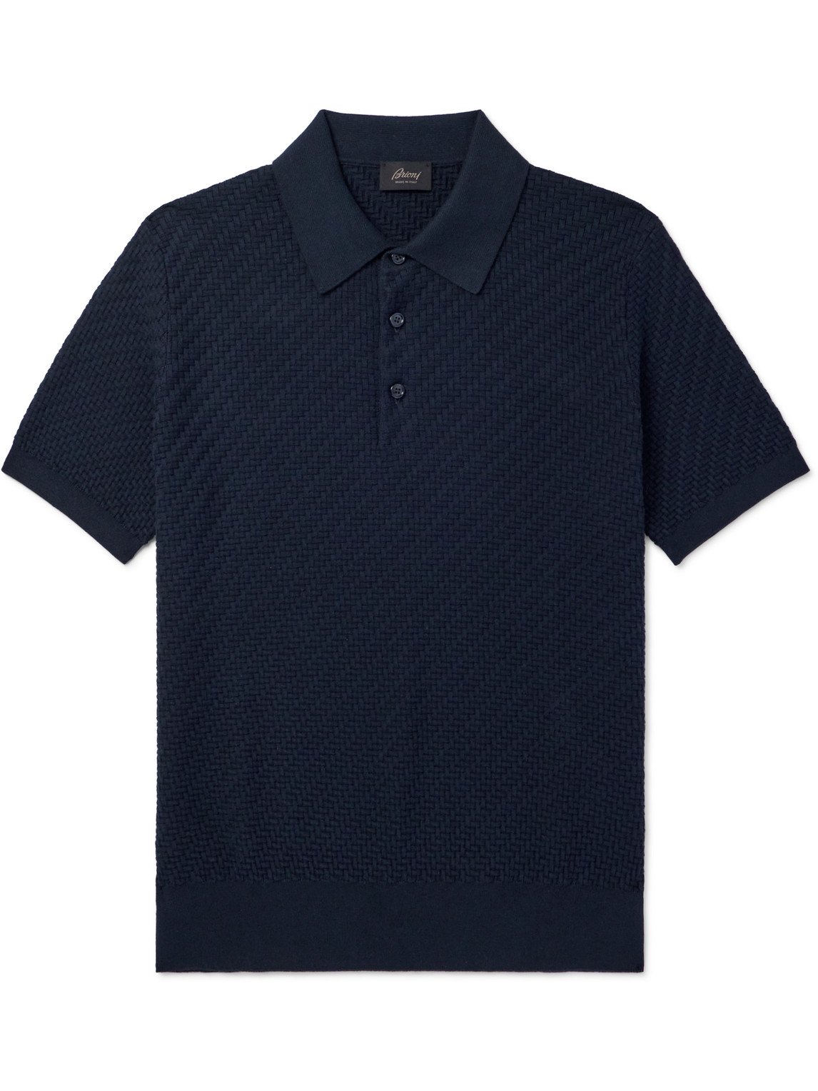 Brioni Slim-fit Basketweave Cotton, Silk And Cashmere-blend Polo Shirt In Blue