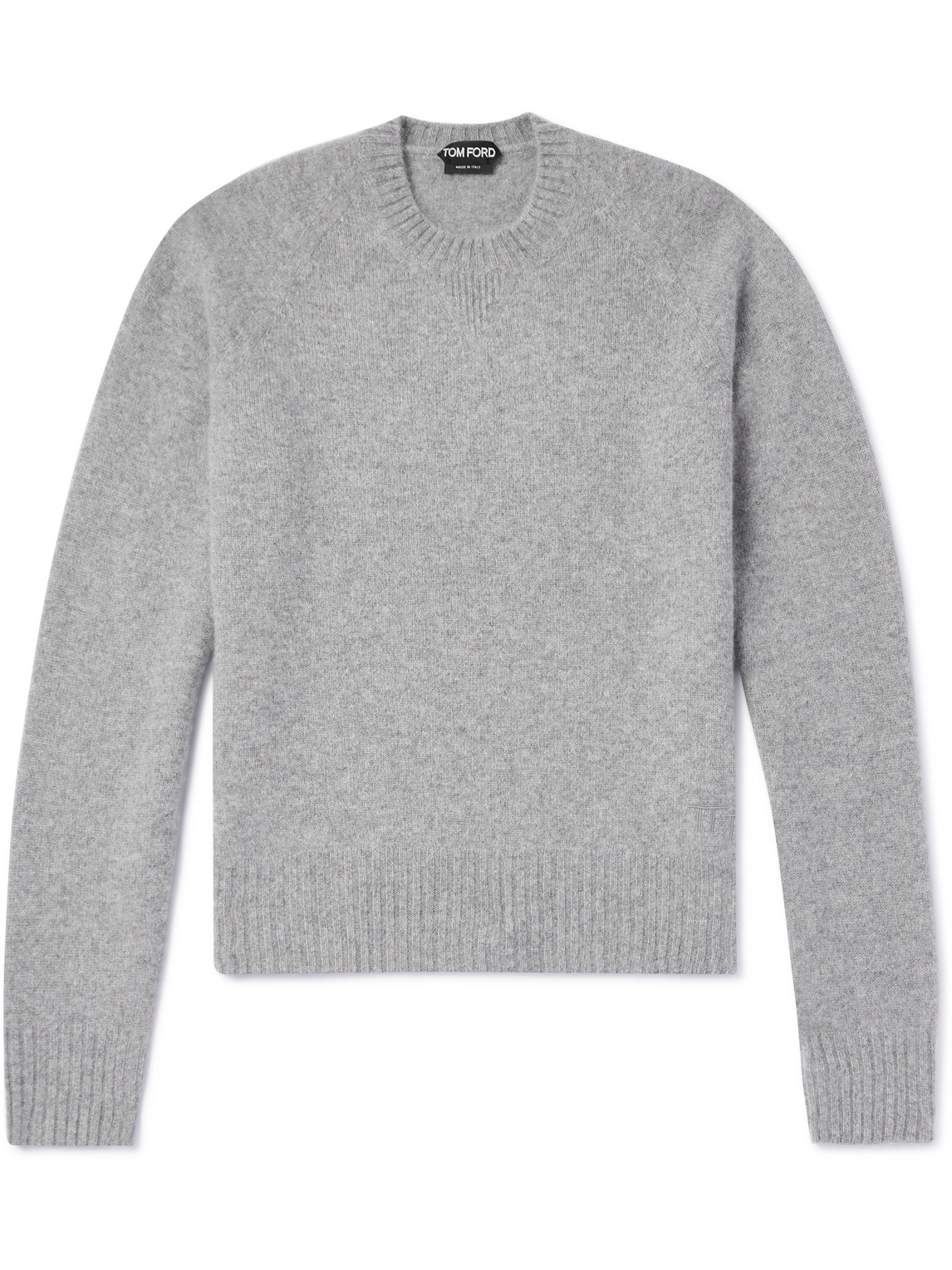 Tom Ford Slim-ft Logo-embroidered Brushed-cashmere Sweater In Gray