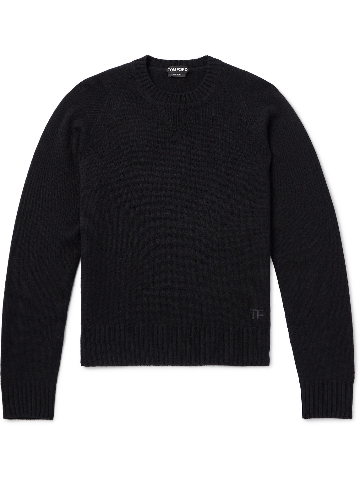 Tom Ford Slim-fit Logo-embroidered Brushed-cashmere Sweater In Black
