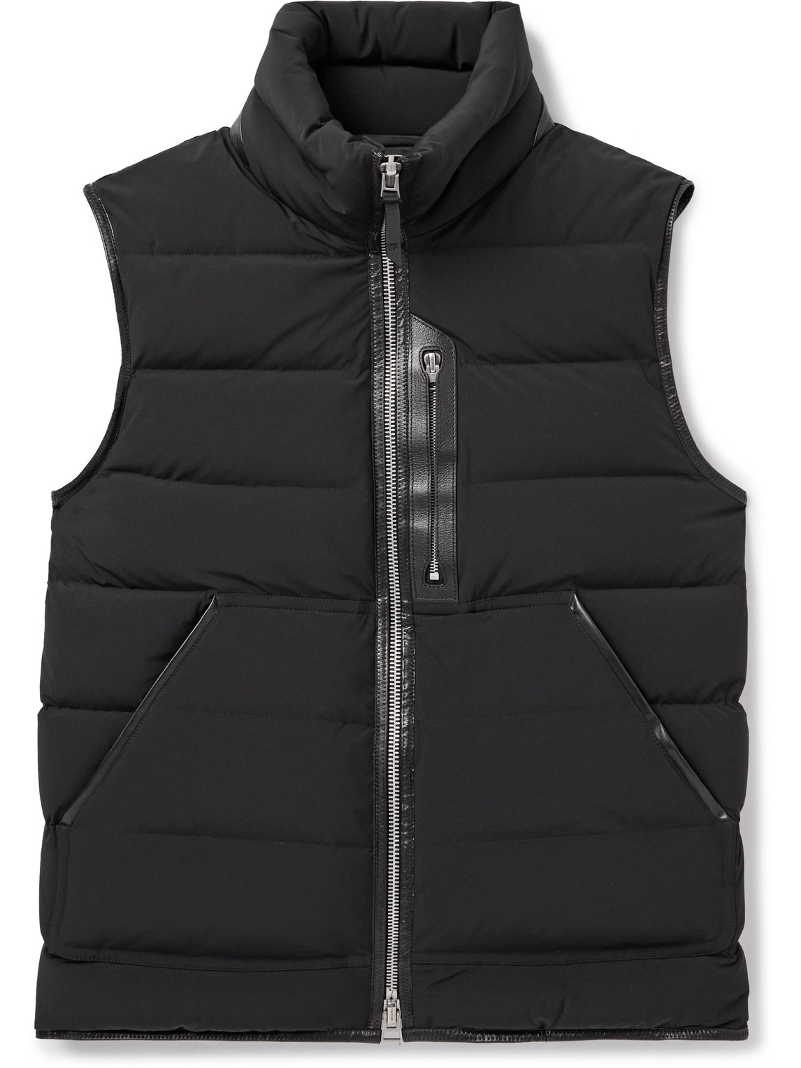 Tom Ford Slim-fit Full-grain Leather-trimmed Quilted Stretch-shell Down Gilet In Black