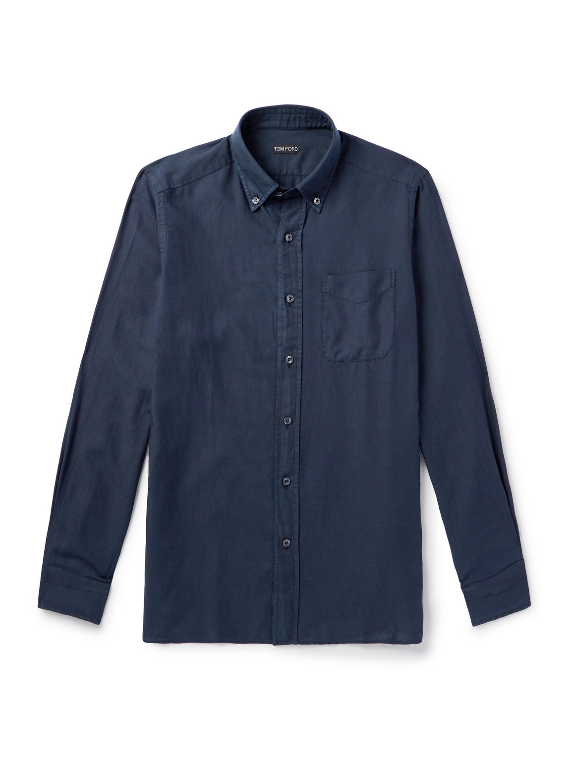 Tom Ford Button-down Collar Lyocell, Cotton And Cashmere-blend Shirt In Blue