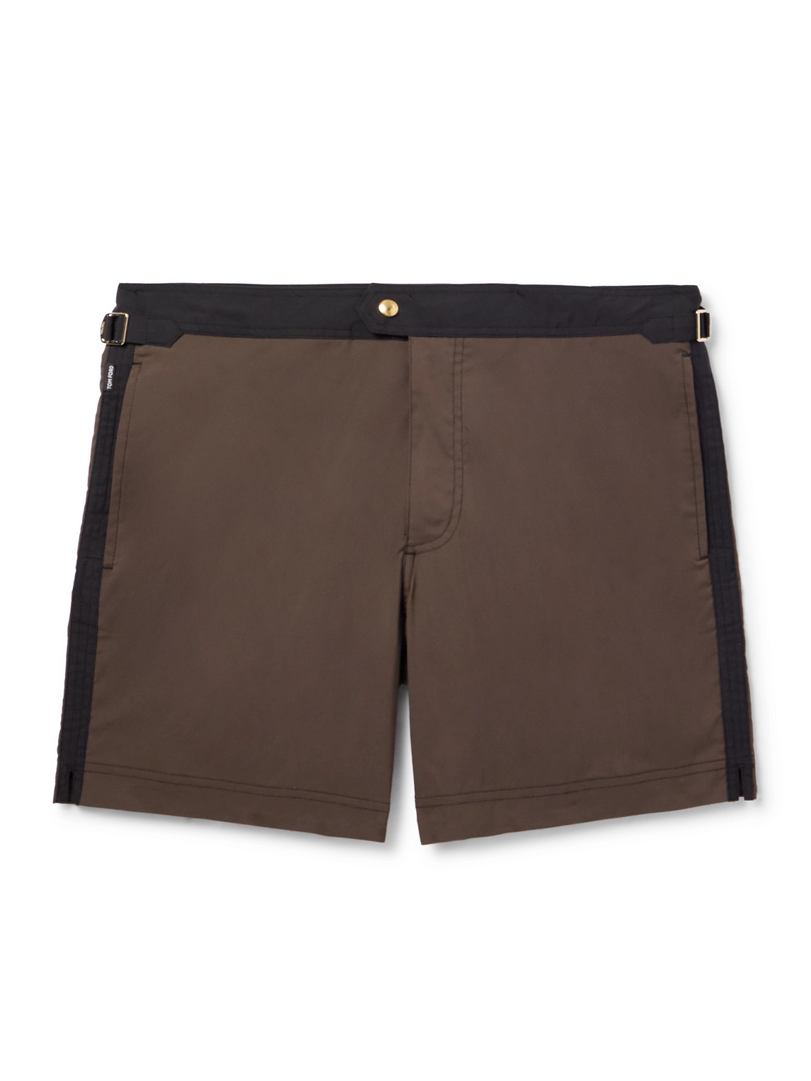 Tom Ford Straight-leg Mid-length Striped Swim Shorts In Brown