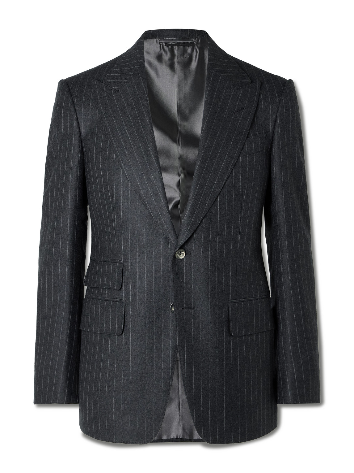 Tom Ford Shelton Pinstriped Wool Suit Jacket In Gray