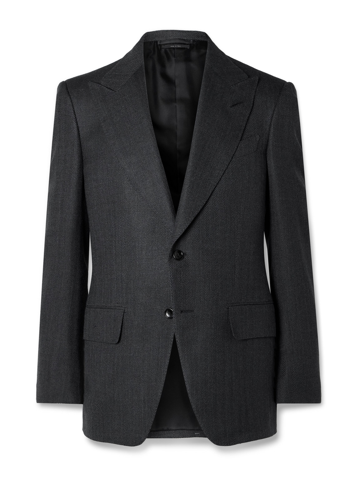 Tom Ford Atticus Slim-fit Herringbone Wool, Silk And Linen-blend Blazer In Gray