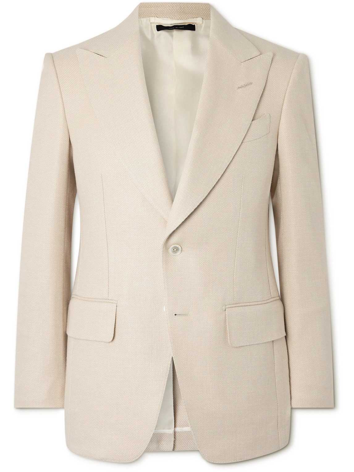Tom Ford Atticus Slim-fit Basketweave Wool, Silk And Linen-blend Blazer In Neutral
