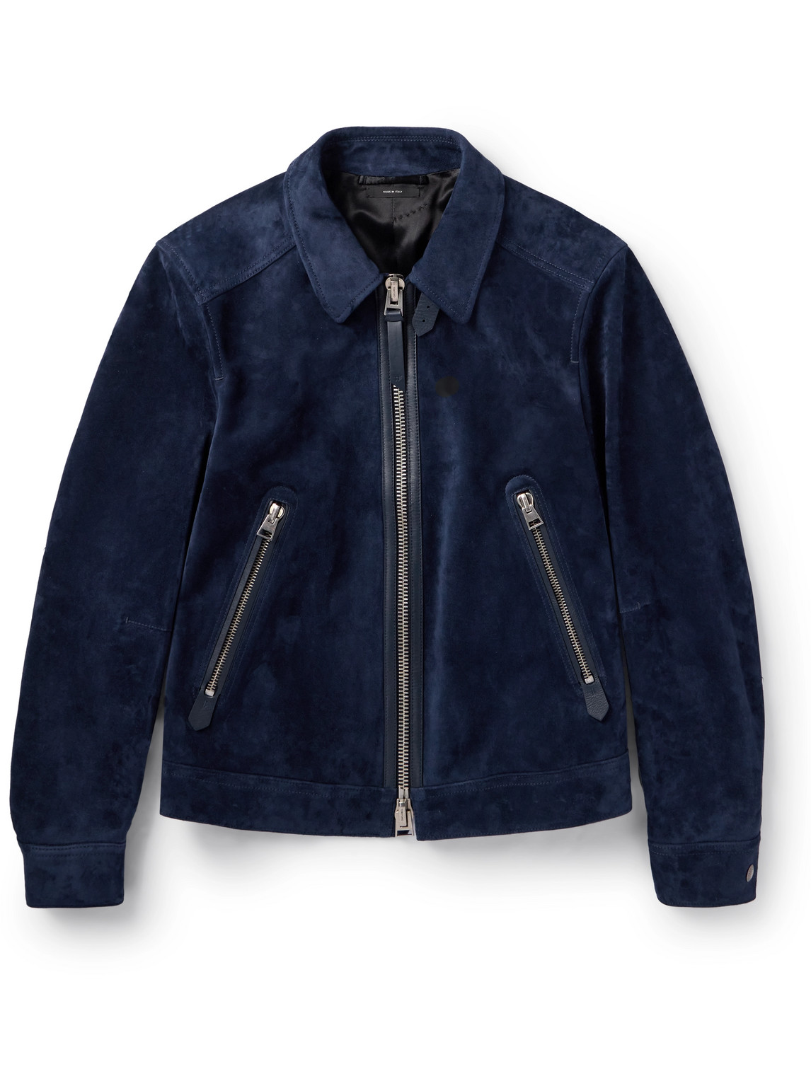 Tom Ford Leather-trimmed Suede Bomber Jacket In Blue