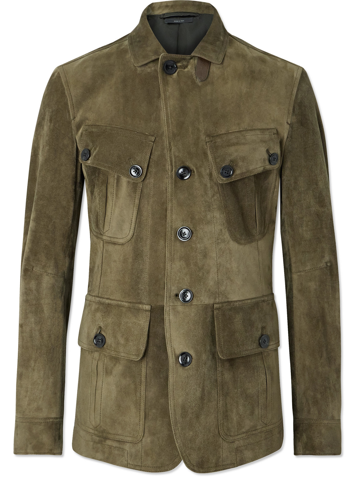 Tom Ford Leather-trimmed Suede Field Jacket In Green
