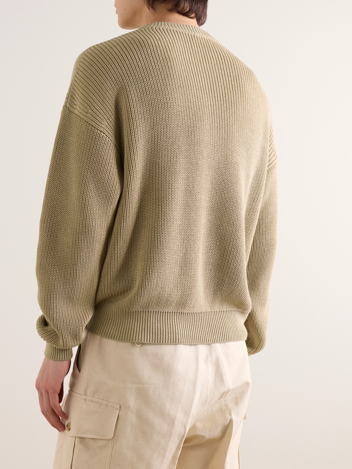 Shop Loro Piana Ribbed Cotton Henley Sweater In Brown