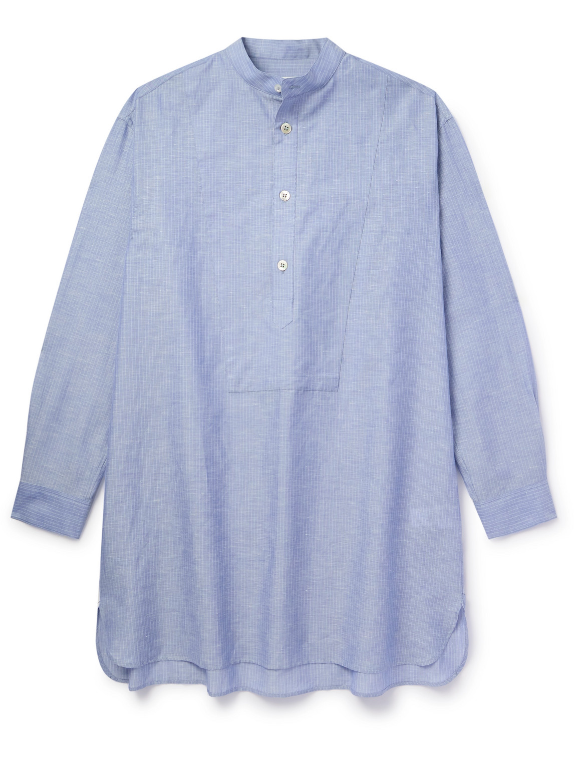Loro Piana Suwako Grandad-collar Striped Linen And Cotton-blend Shirt In Blue