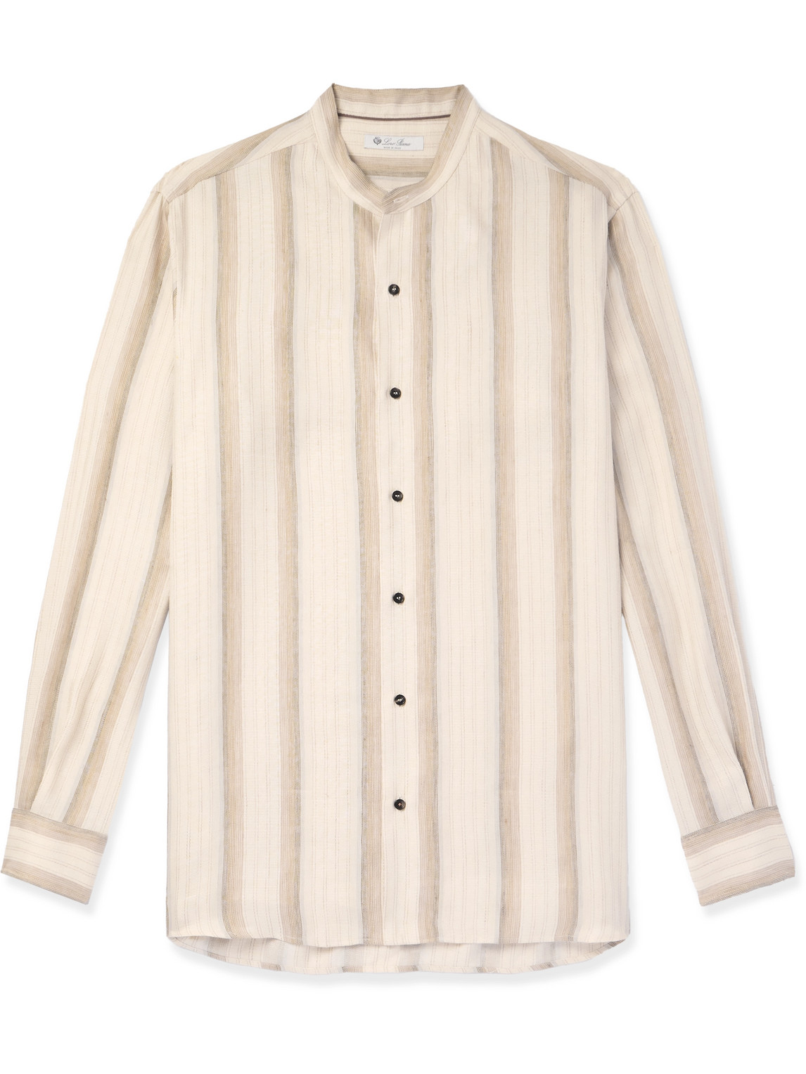 Loro Piana Elia Grandad-collar Striped Linen And Silk-blend Shirt In Neutrals