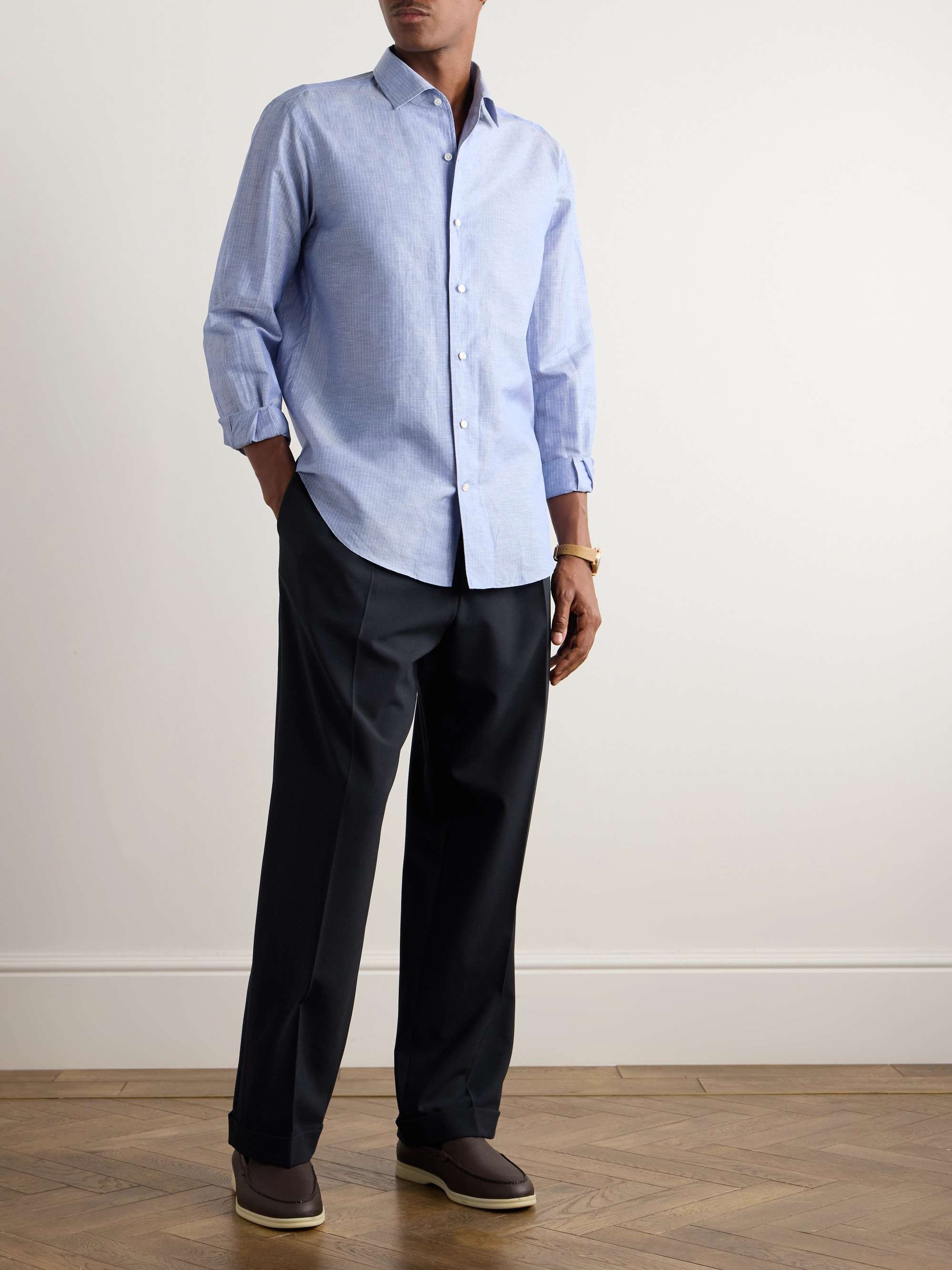 André Striped Slub Linen and Cotton-Blend Shirt