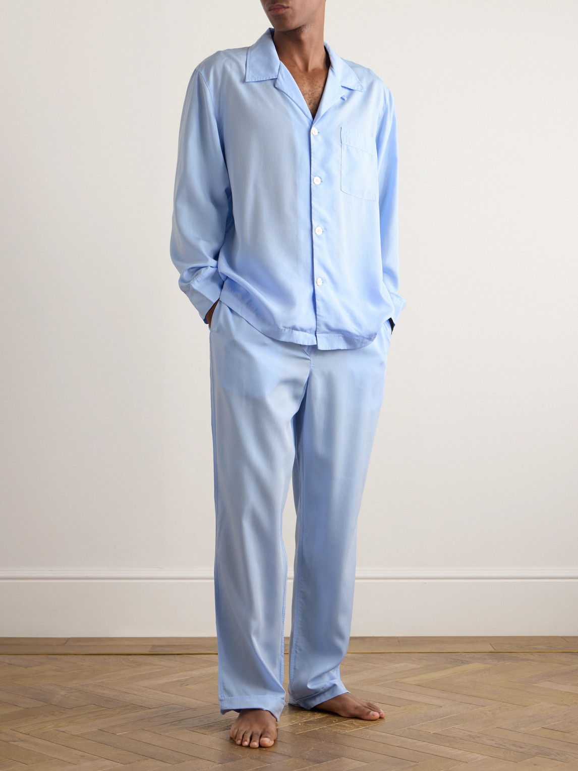 Shop Cdlp Straight-leg Lyocell Pyjama Trousers In Blue