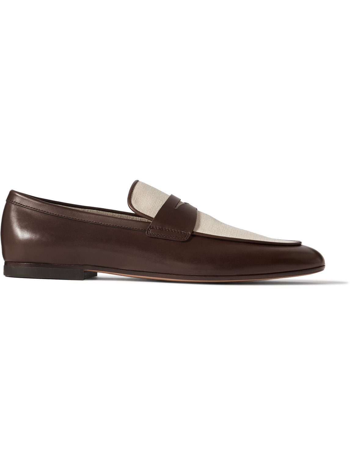 Tod's Canvas-trimmed Leather Penny Loafers In Brown