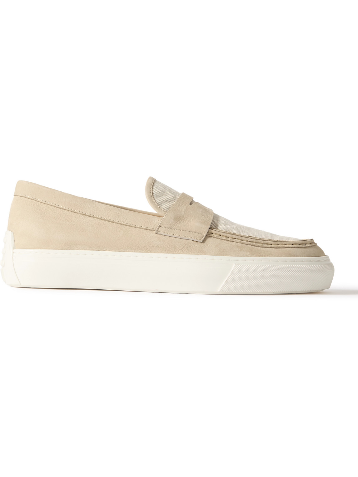 Tod's Canvas-trimmed Nubuck Penny Loafers In Unknown