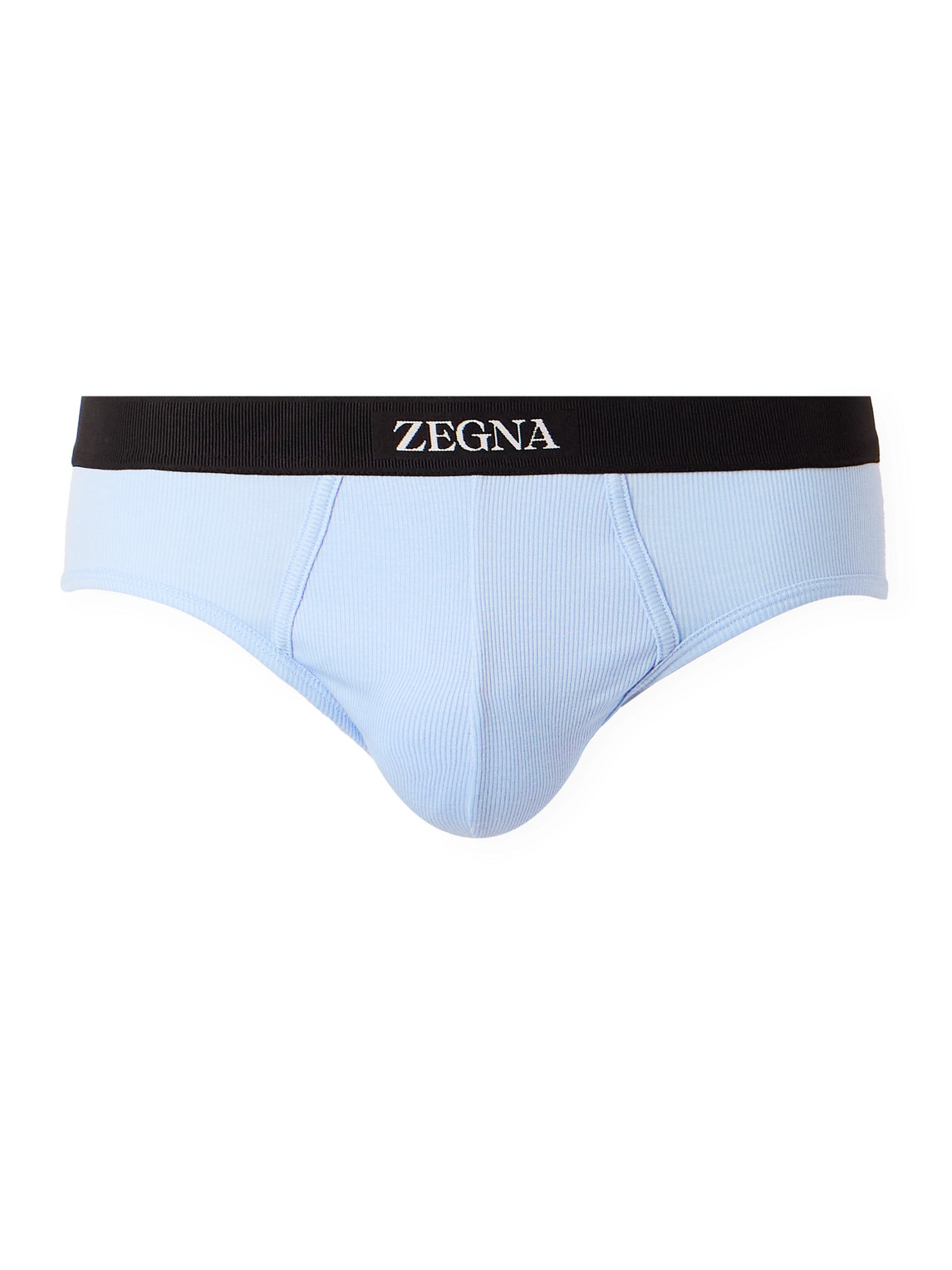 Zegna Ribbed Cotton And Modal-blend Briefs In Blue