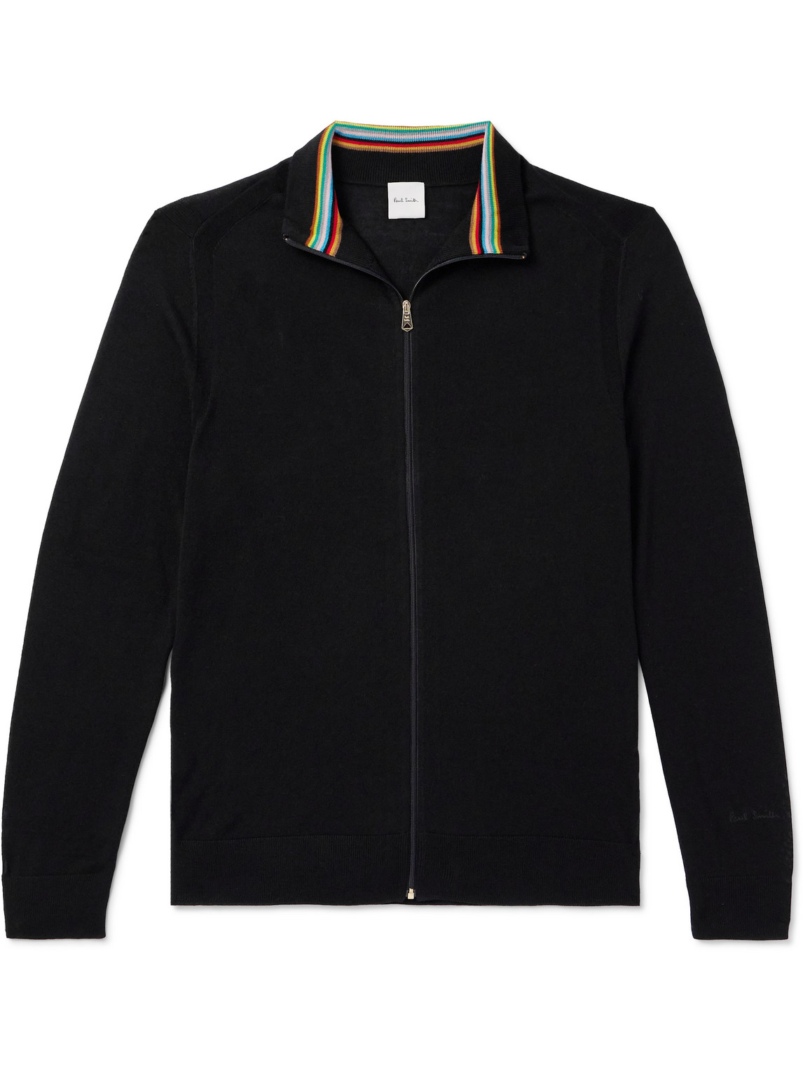 Paul Smith Merino Wool Zip-up Sweater In Black