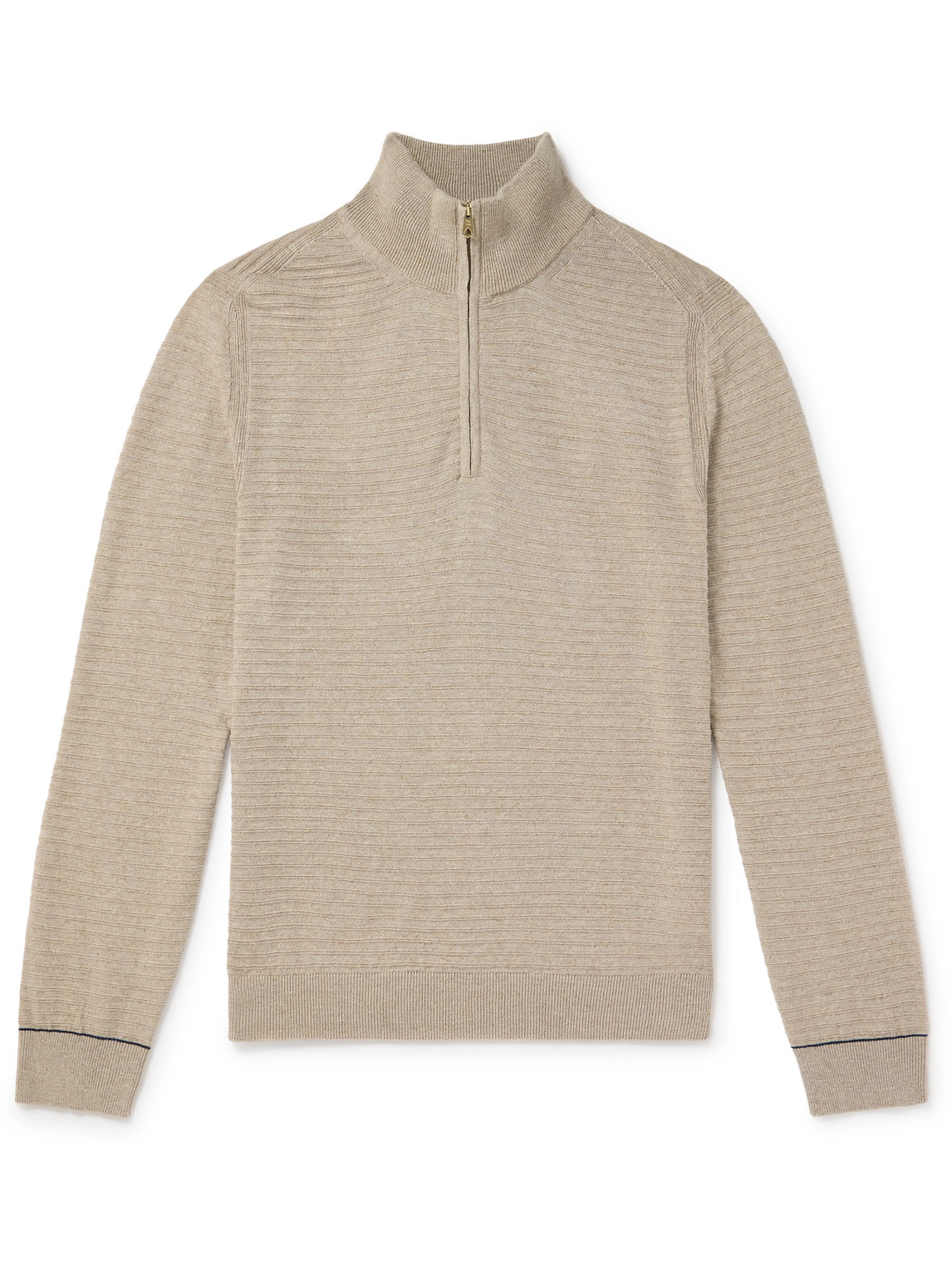 Paul Smith Ribbed Cotton And Linen-blend Half-zip Jumper In Neutrals