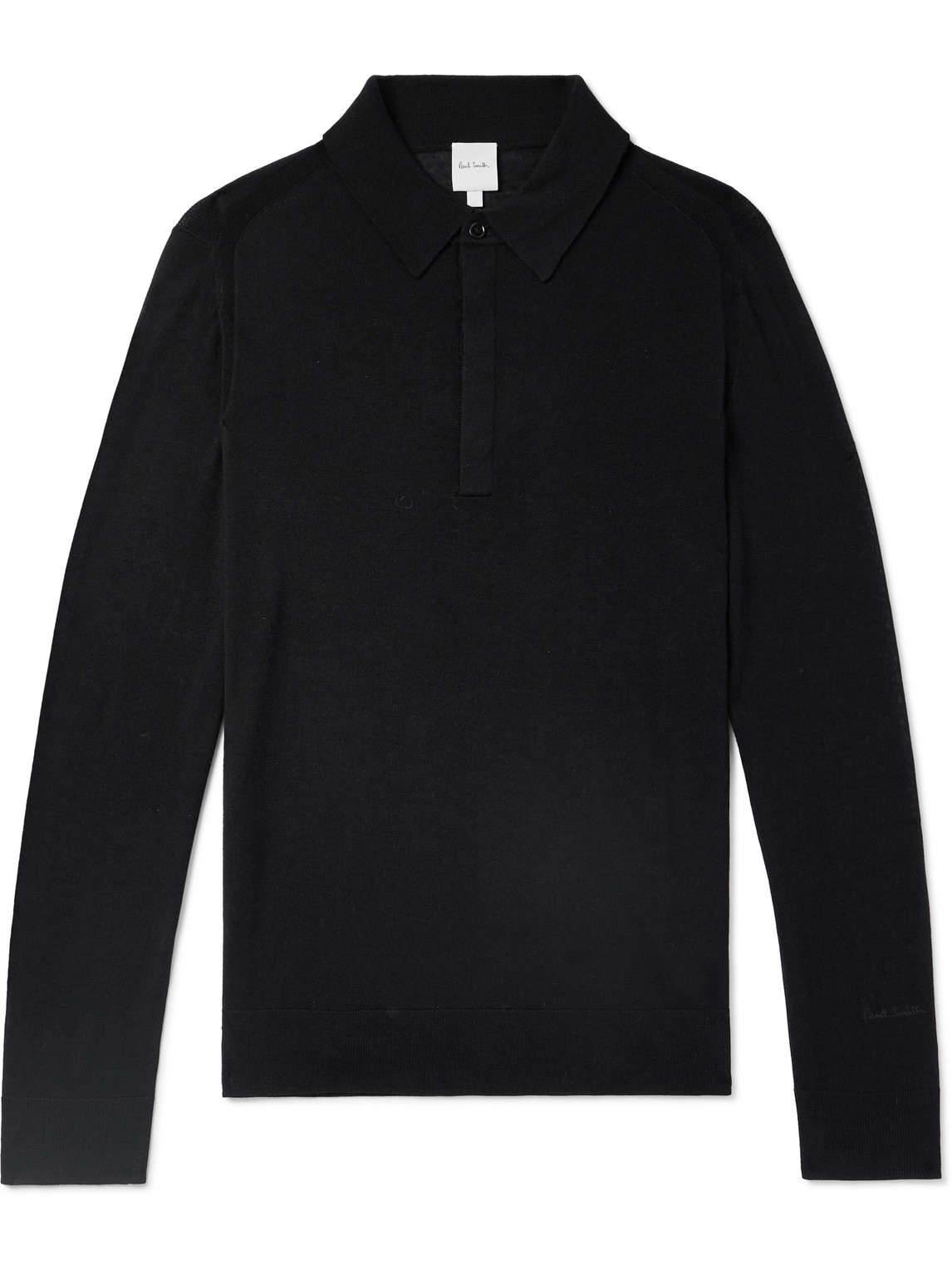 Paul Smith Embroidered Merino Wool Polo Shirt In Black