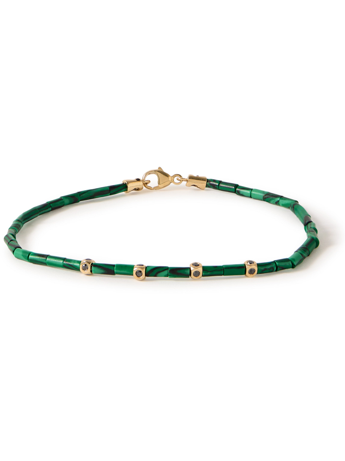 Luis Morais Gold, Malachite And Diamond Beaded Bracelet In Green