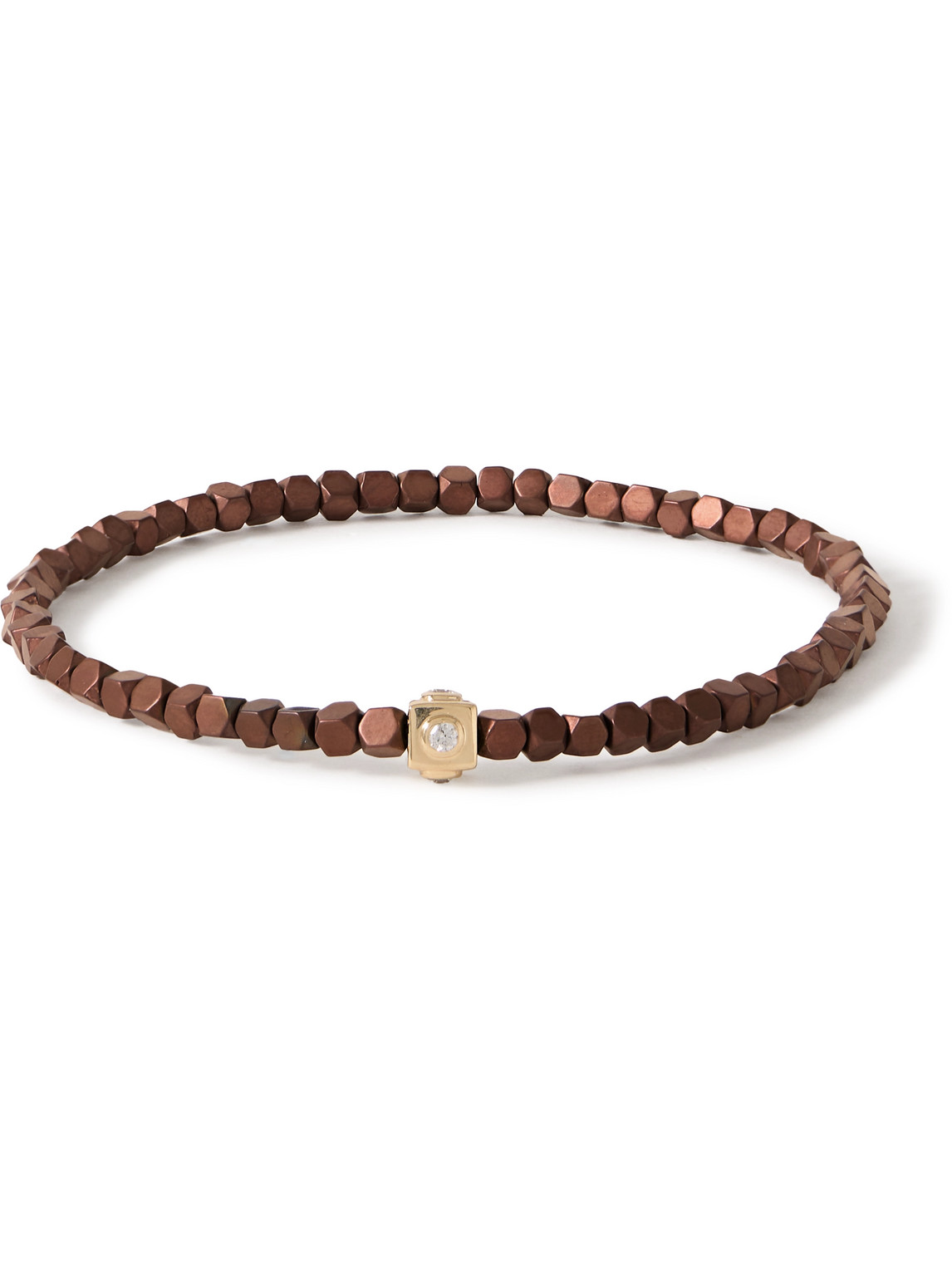 Luis Morais Gold, Hematite And Diamond Beaded Bracelet In Brown
