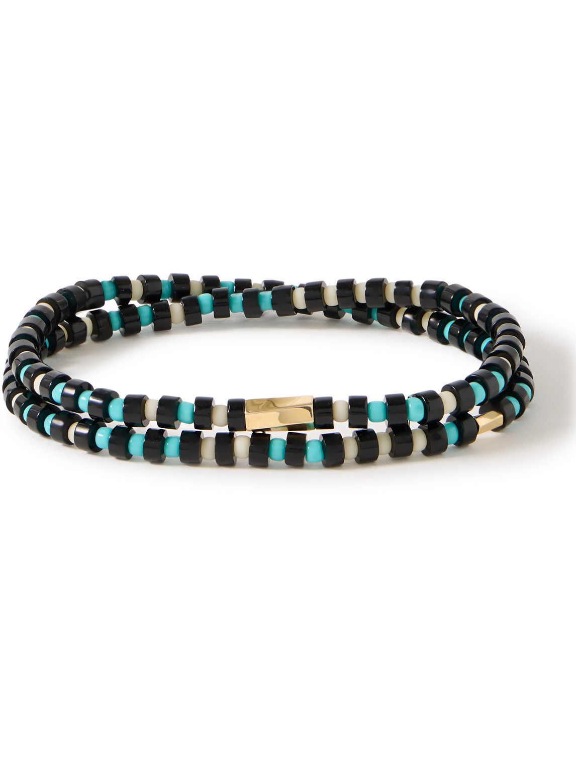 Luis Morais Gold, Onyx And Glass Beaded Wrap Bracelet In Blue