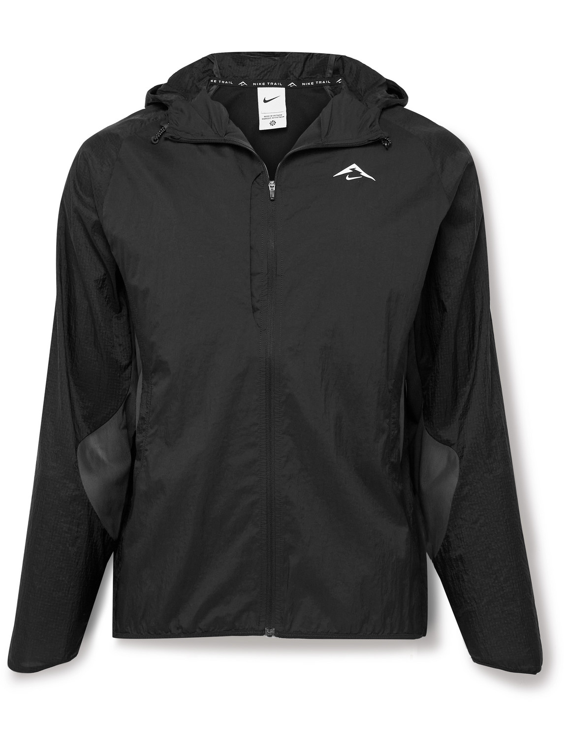 Nike Trail Aireez Logo-print Mesh-trimmed Ripstop And Crinkled-shell Jacket In Black