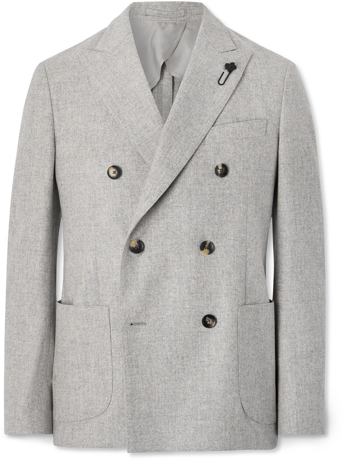 Lardini Double-breasted Wool And Cashmere-blend Flannel Blazer In Gray