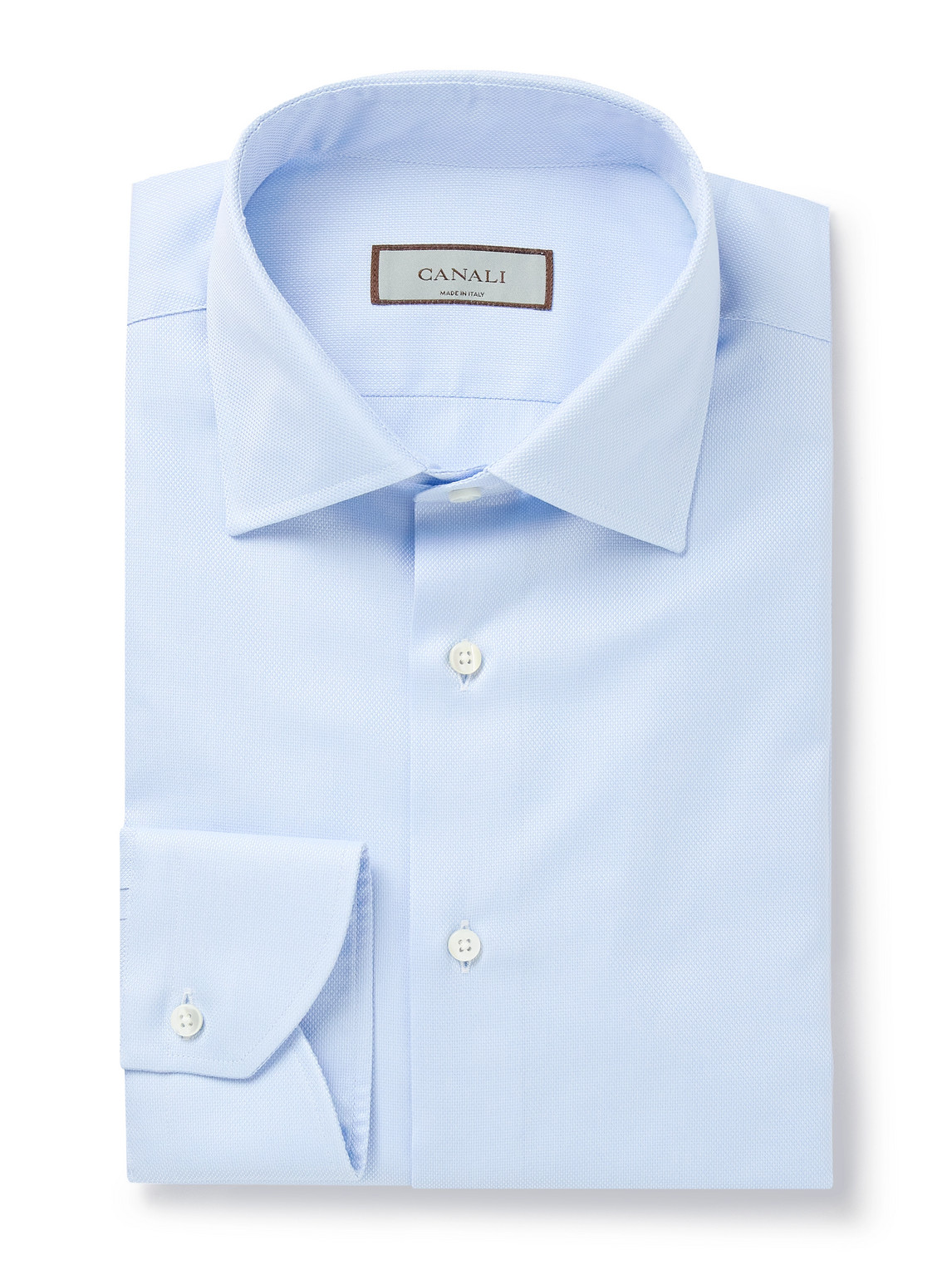 Canali Cutaway-collar Textured-cotton Shirt In Blue