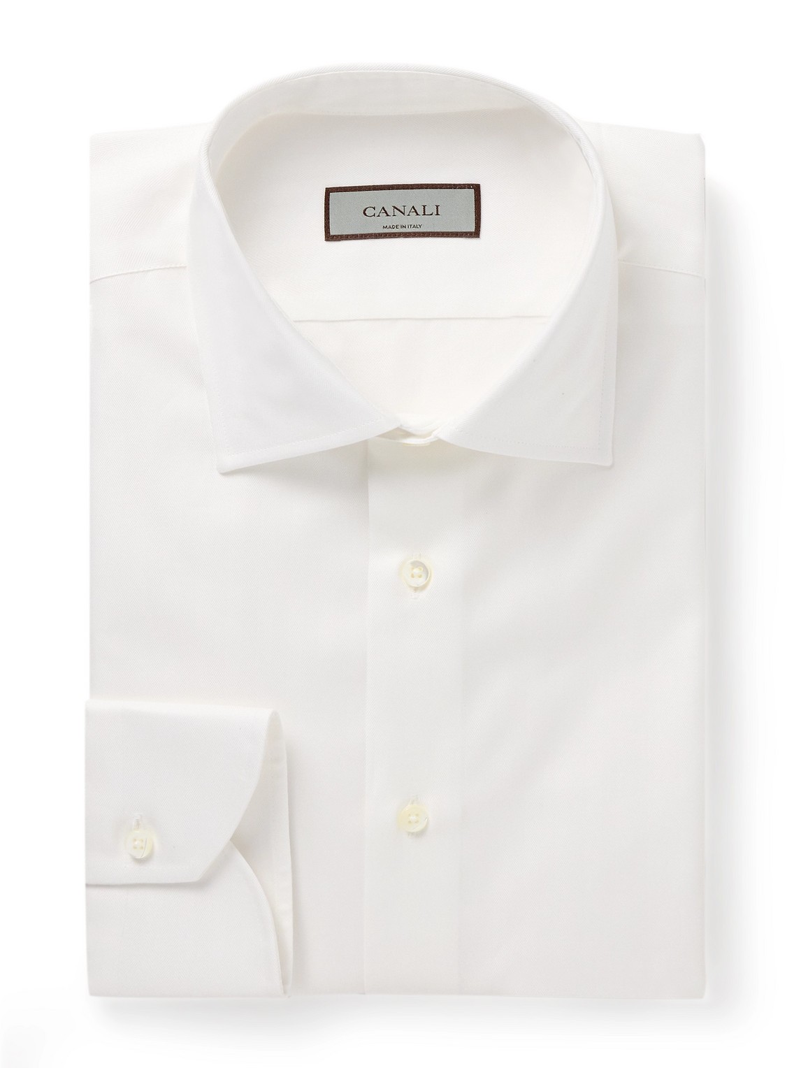Canali Herringbone Cotton Shirt In White