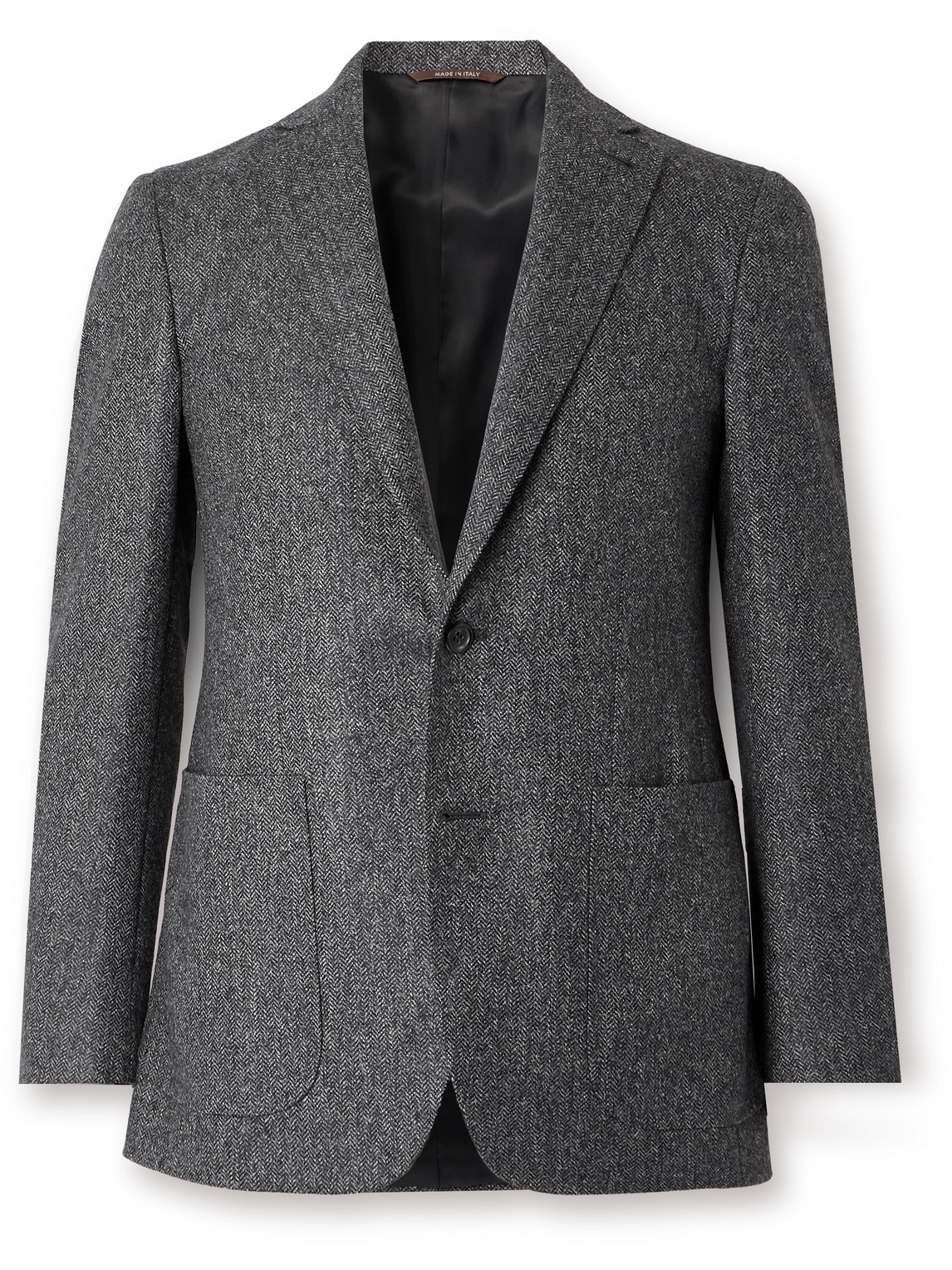 Canali Kei Slim-fit Herringbone Wool Blazer In Gray