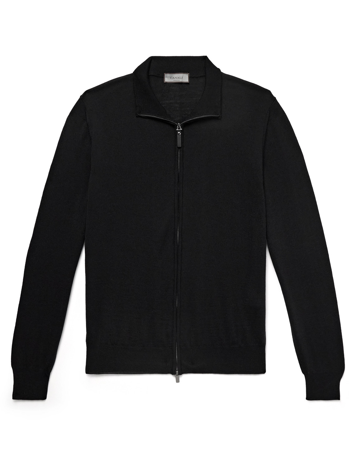 Canali Slim-fit Merino Wool Zip-up Cardigan In Black