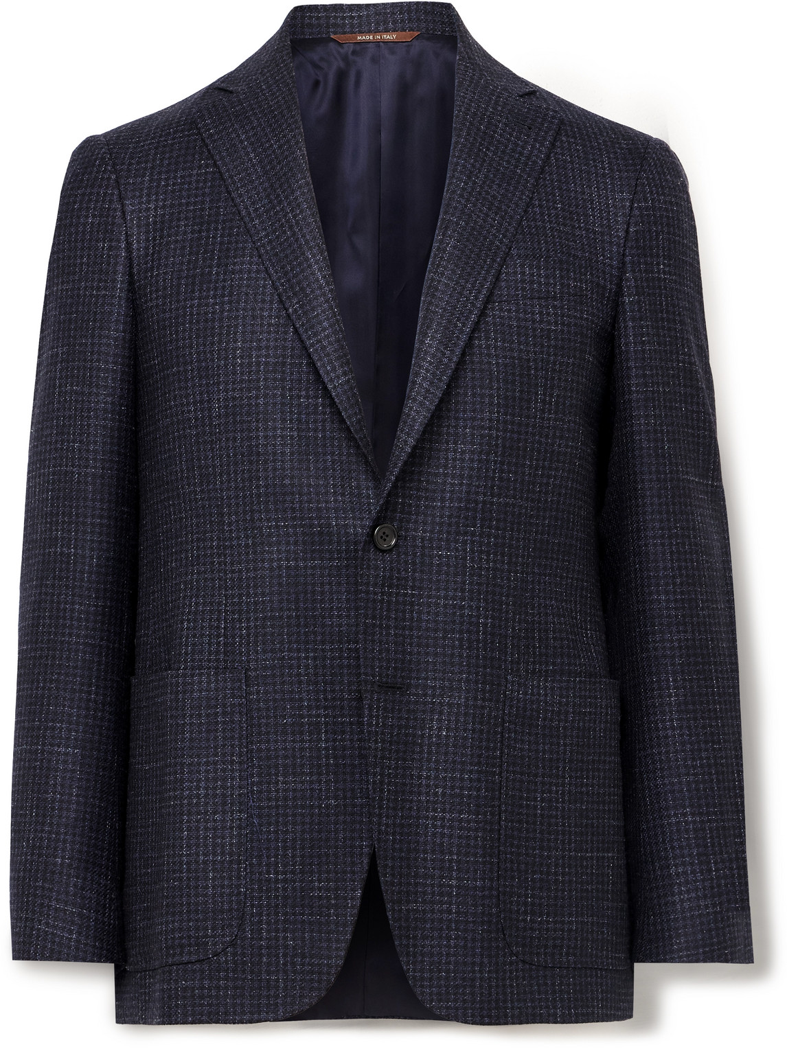 Canali Kei Slim-fit Checked Wool-blend Suit Jacket In Blue