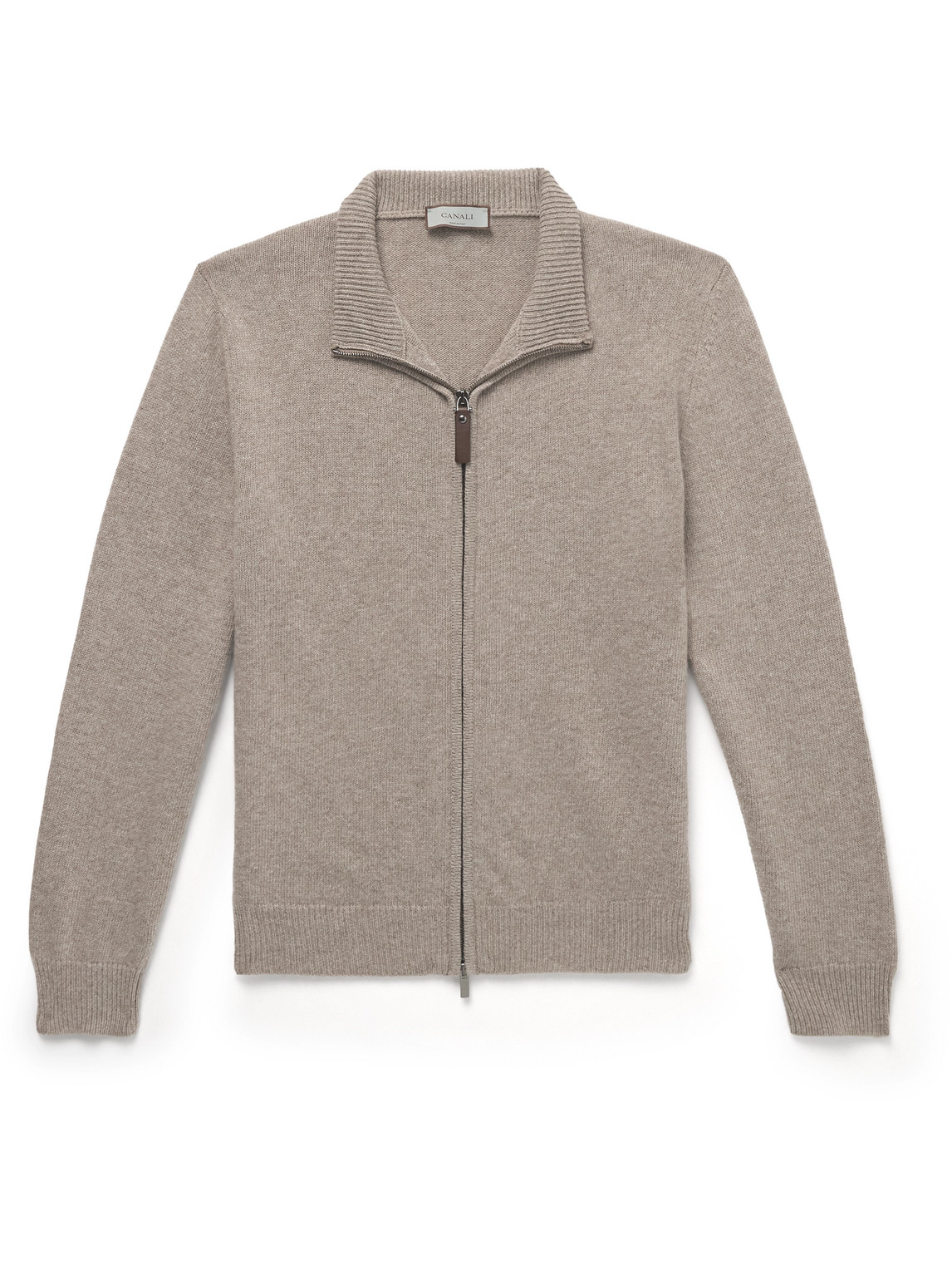 Canali Slim-fit Wool And Cashmere-blend Zip-up Cardigan In Neutrals