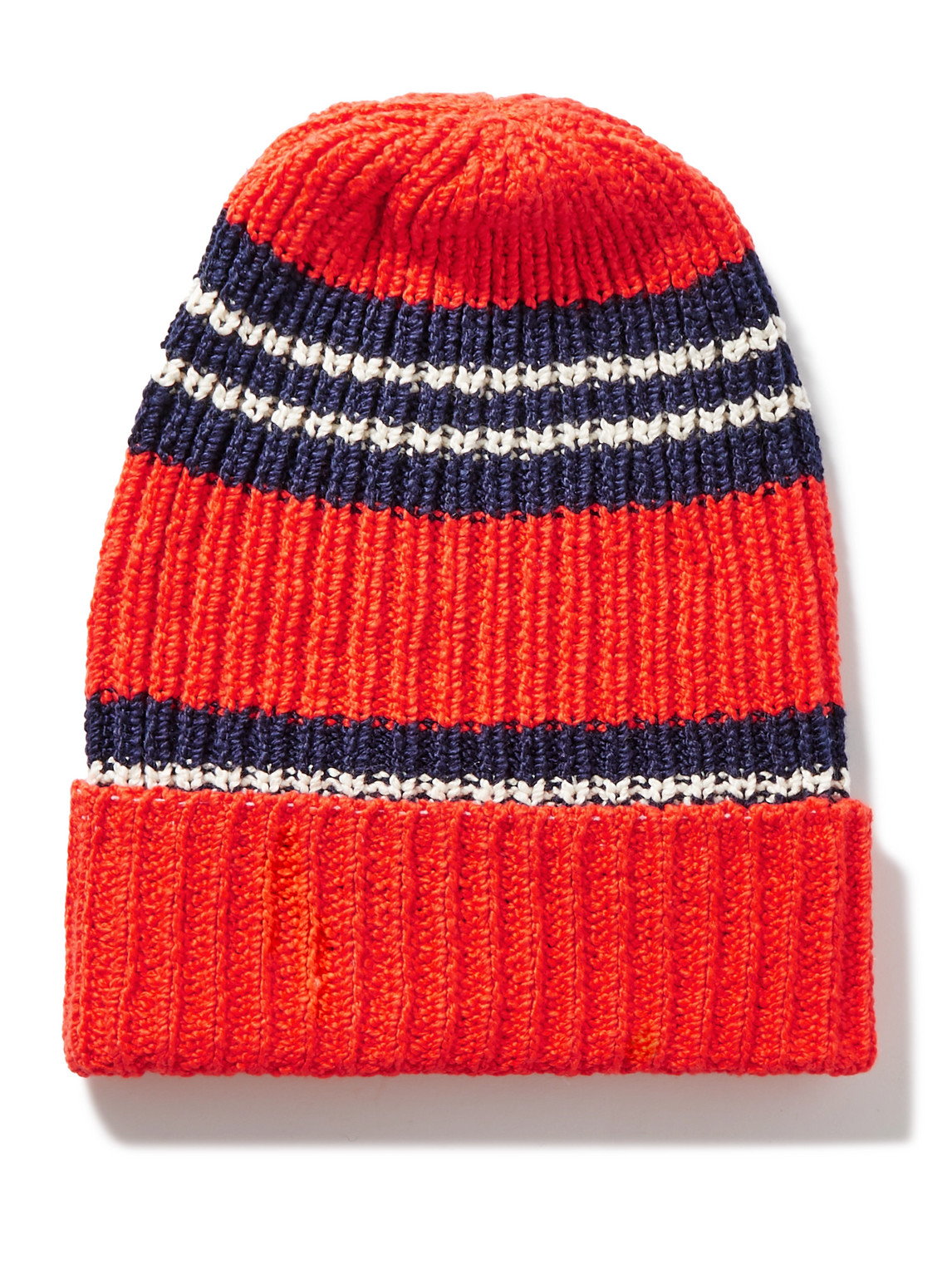 The Elder Statesman Nora Striped Ribbed Cotton Beanie In Red