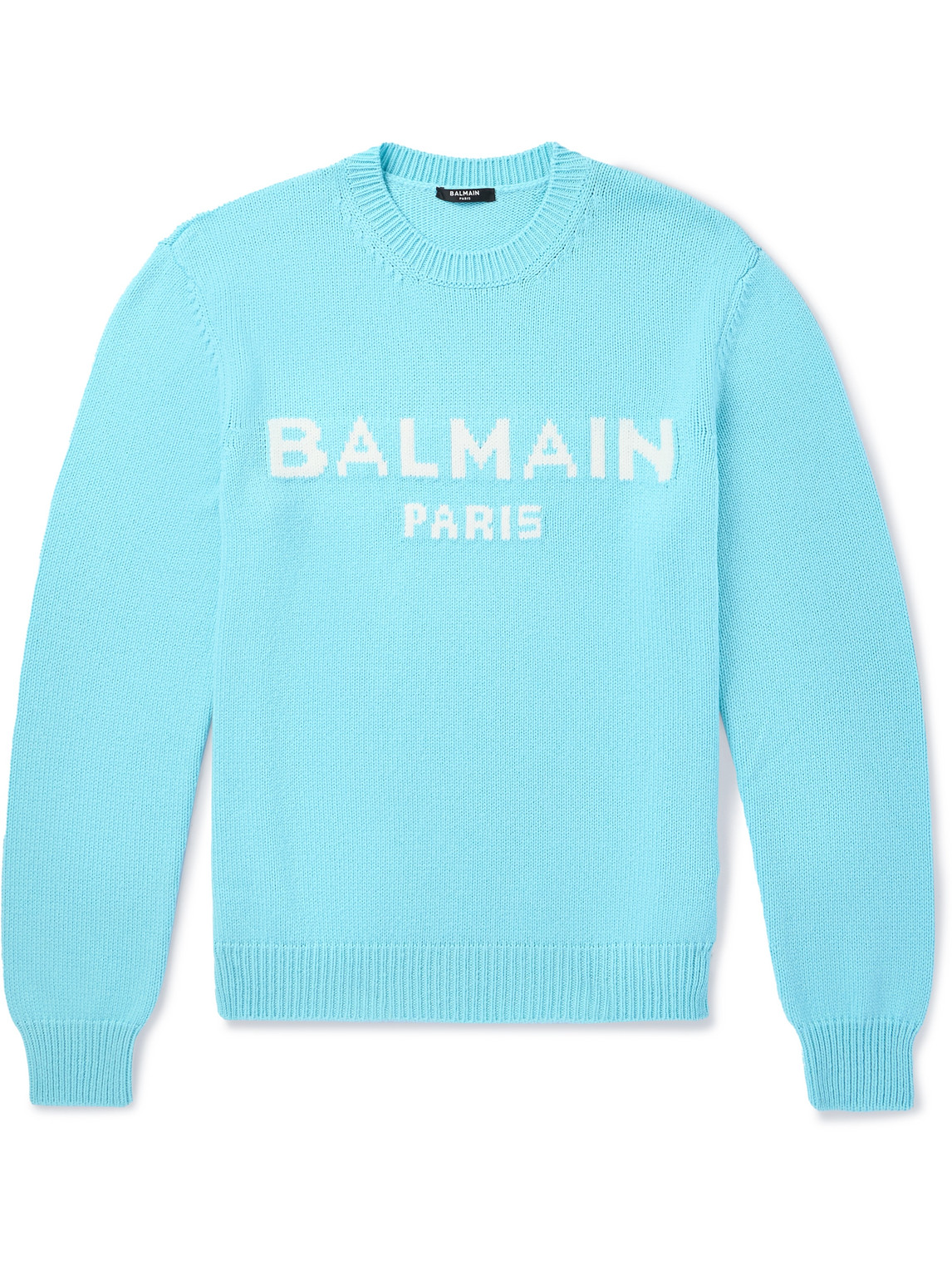 Balmain Logo-intarsia Wool-blend Sweater In Blue