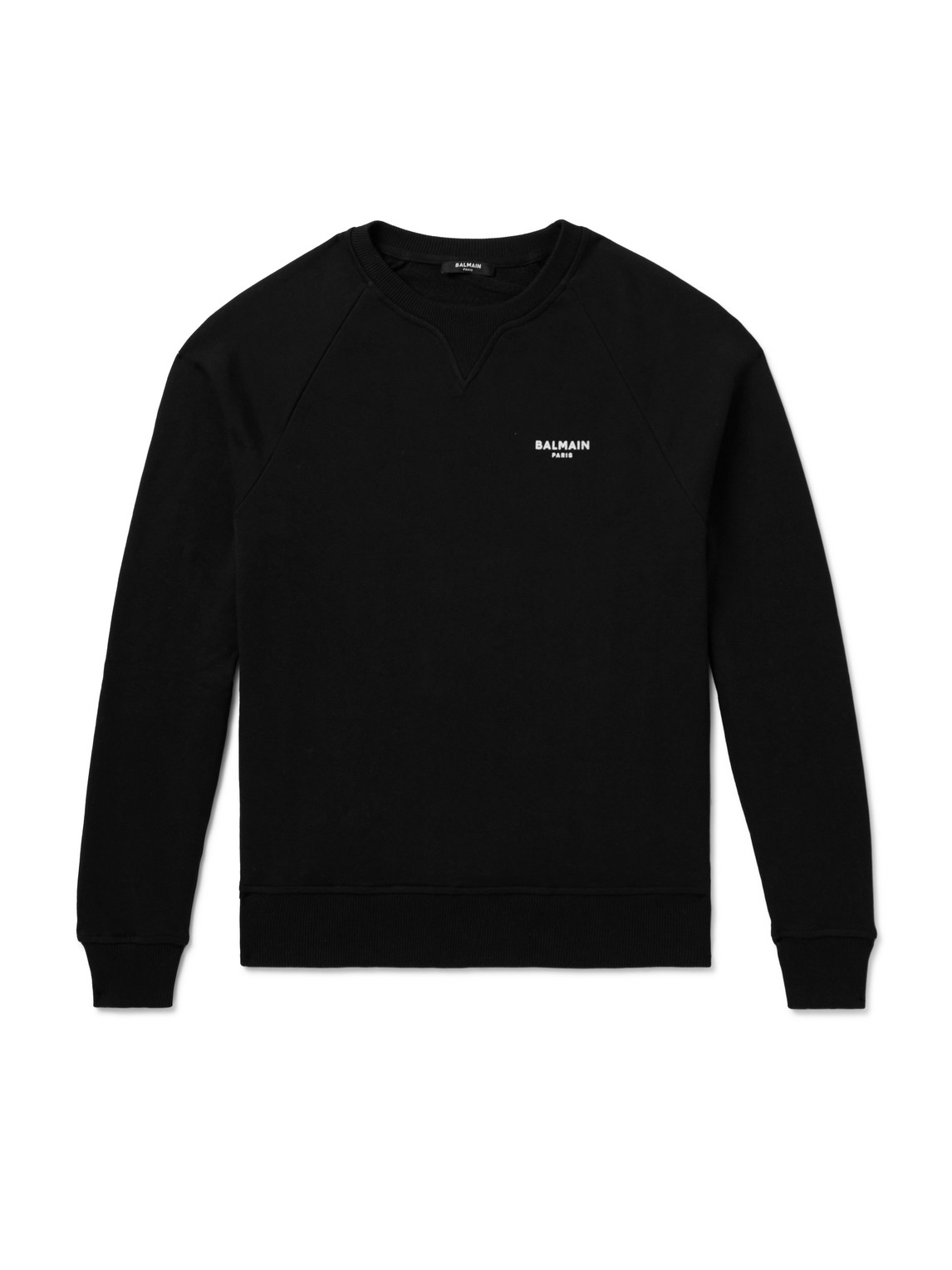Balmain Logo-flocked Cotton-jersey Sweatshirt In Black