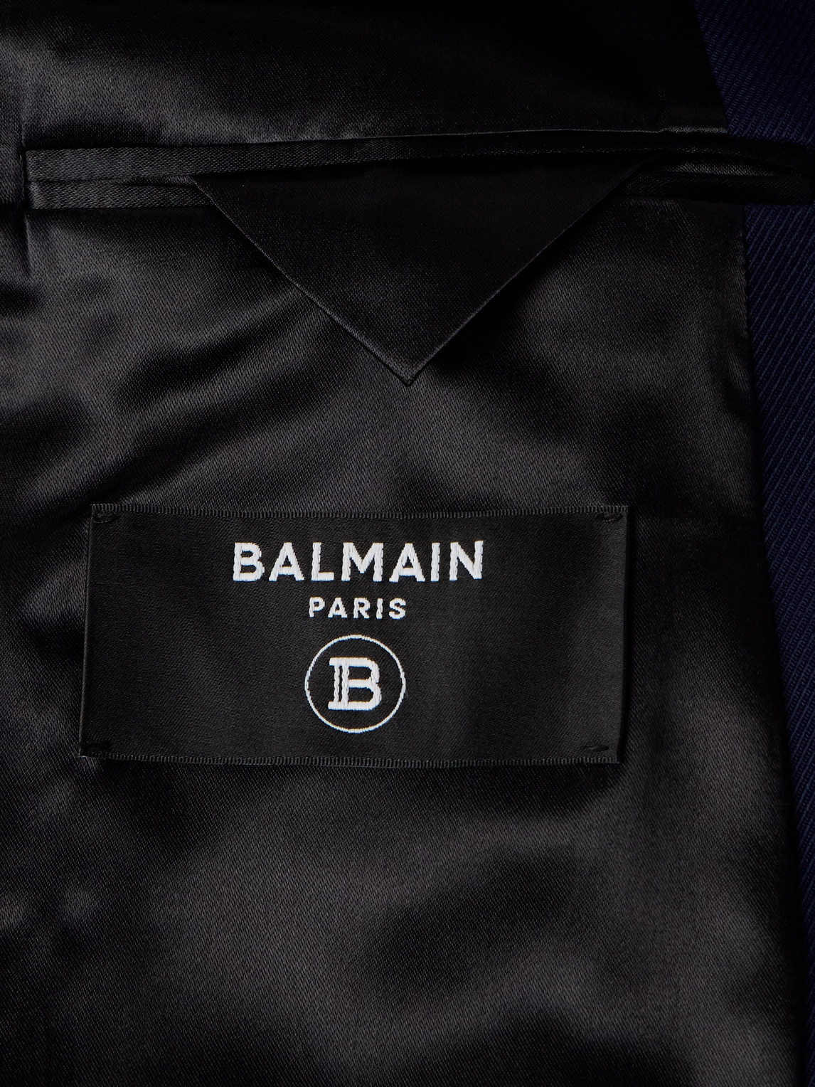 Shop Balmain Slim-fit Double-breasted Wool-twill Blazer In Blue